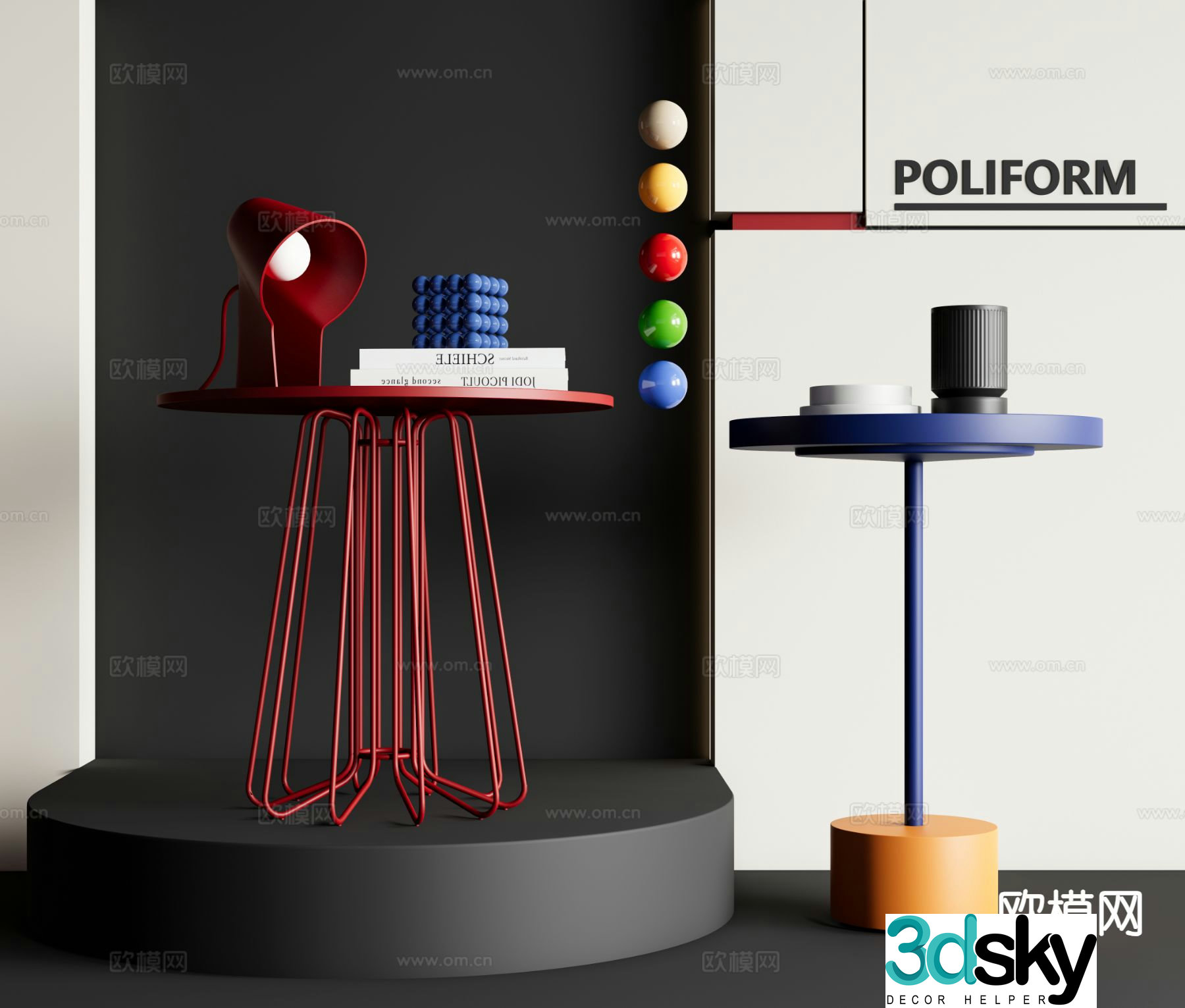 Memphis round table side table angle table 3d model