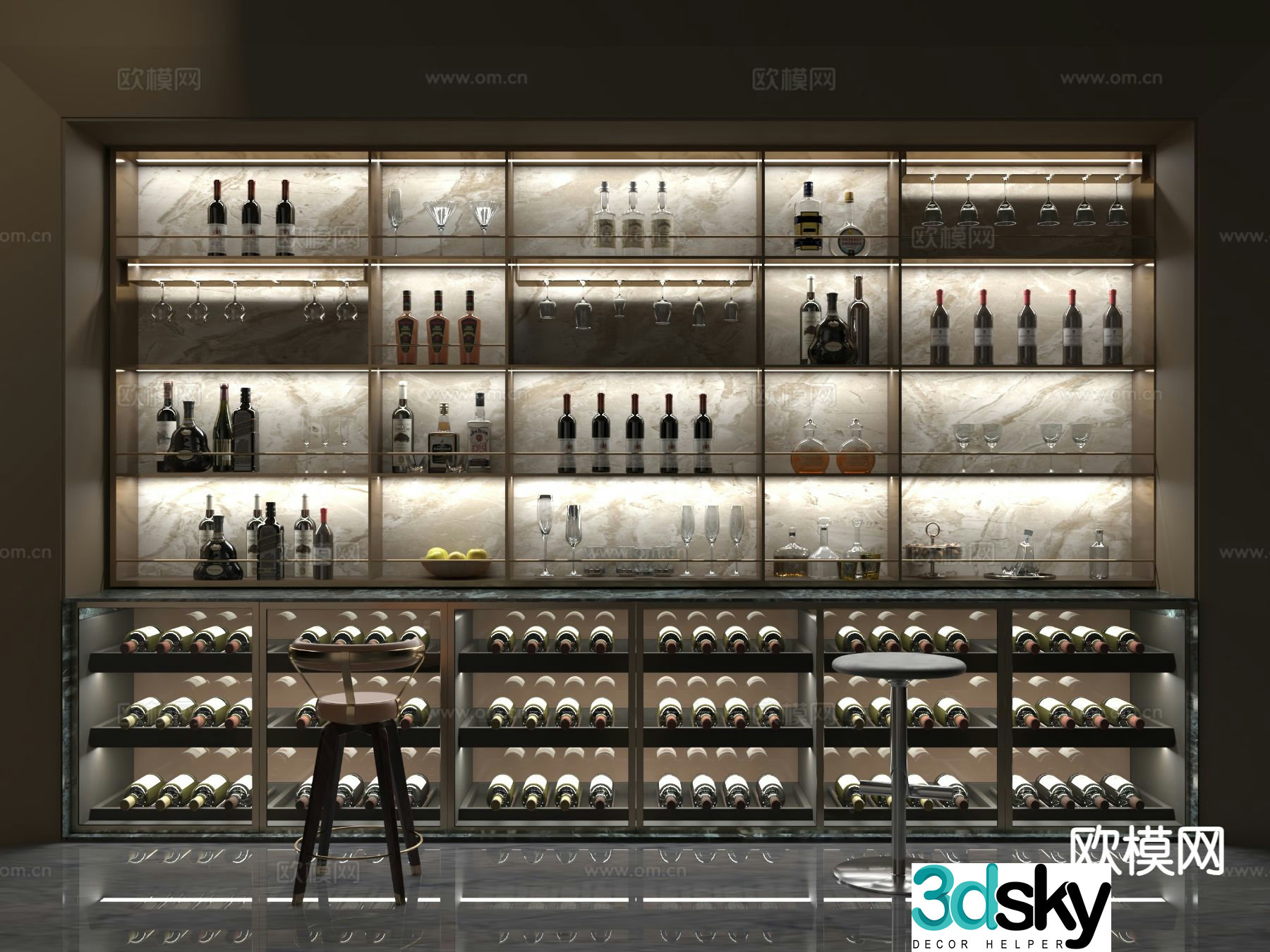 Modern wine cabinet wine rack 3d model