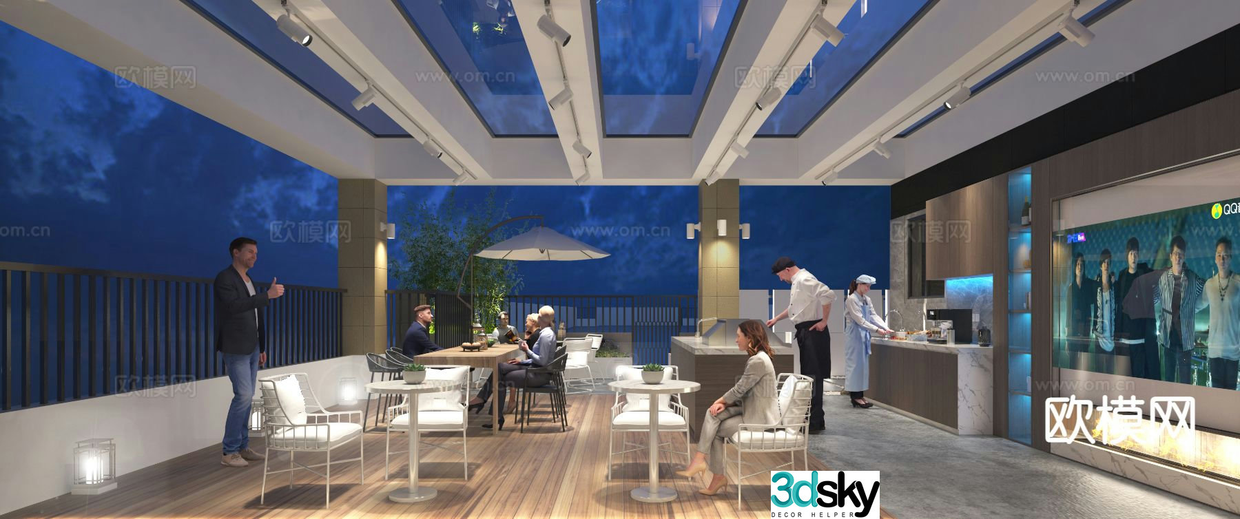 Roof garden outdoor restaurant 3d model
