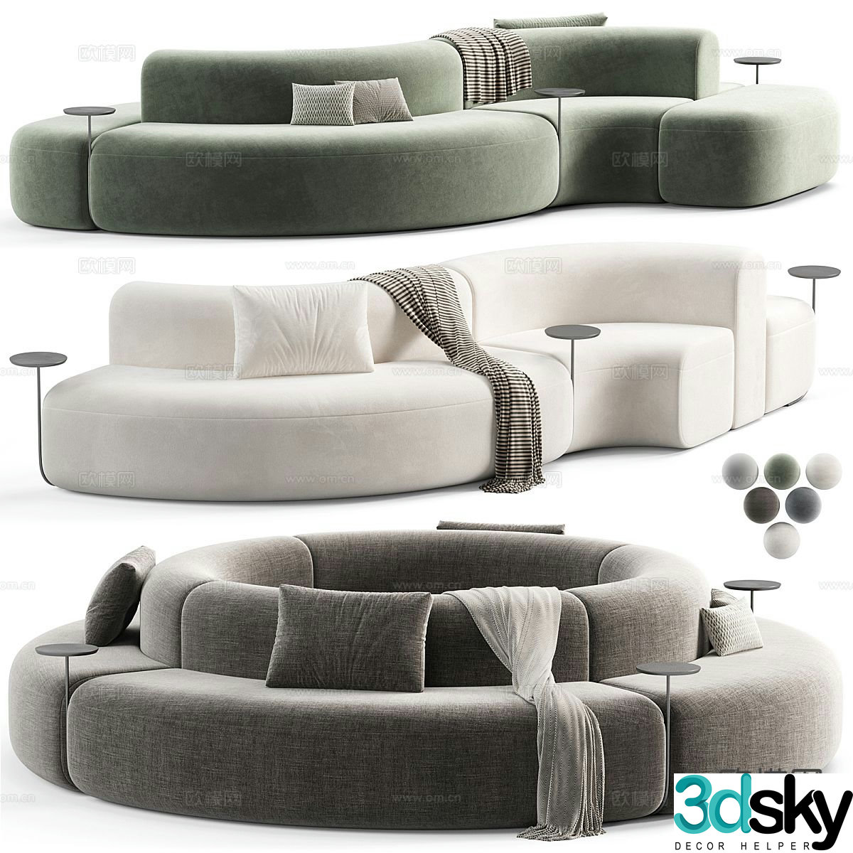 Modern curved sofa round sofa 3d model