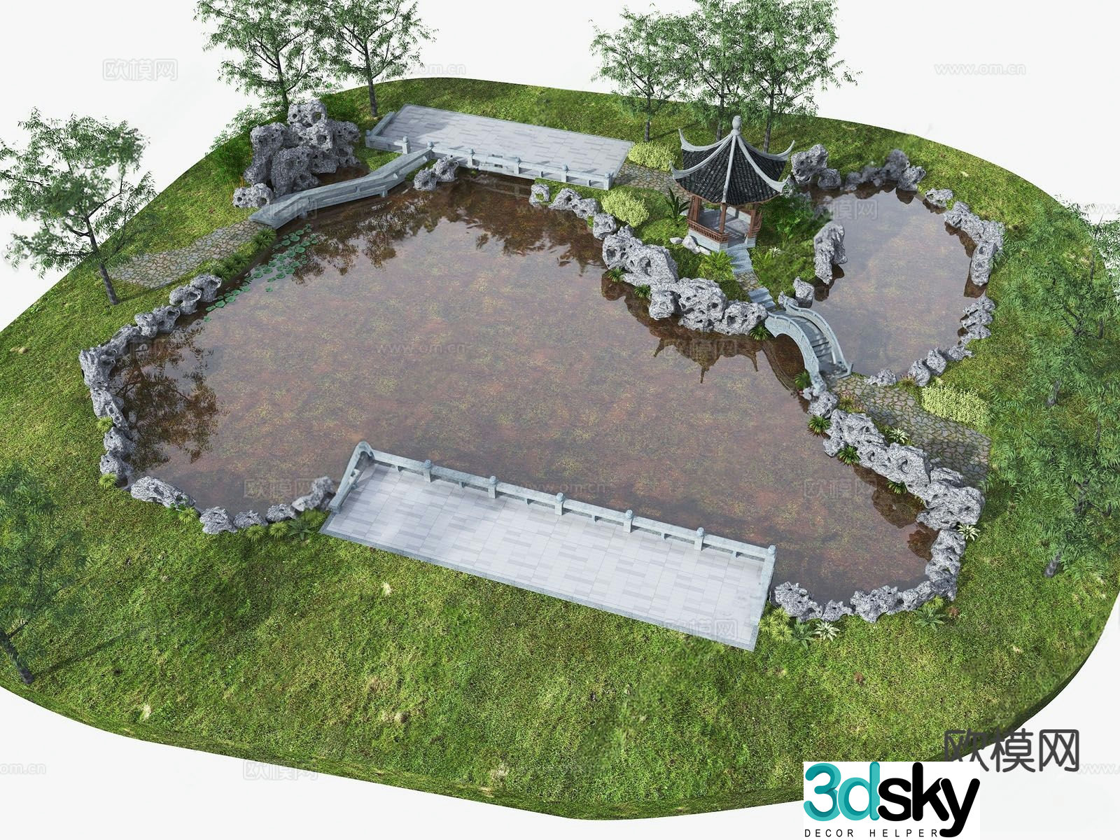 New Chinese style fish pond pond lotus pond 3d model