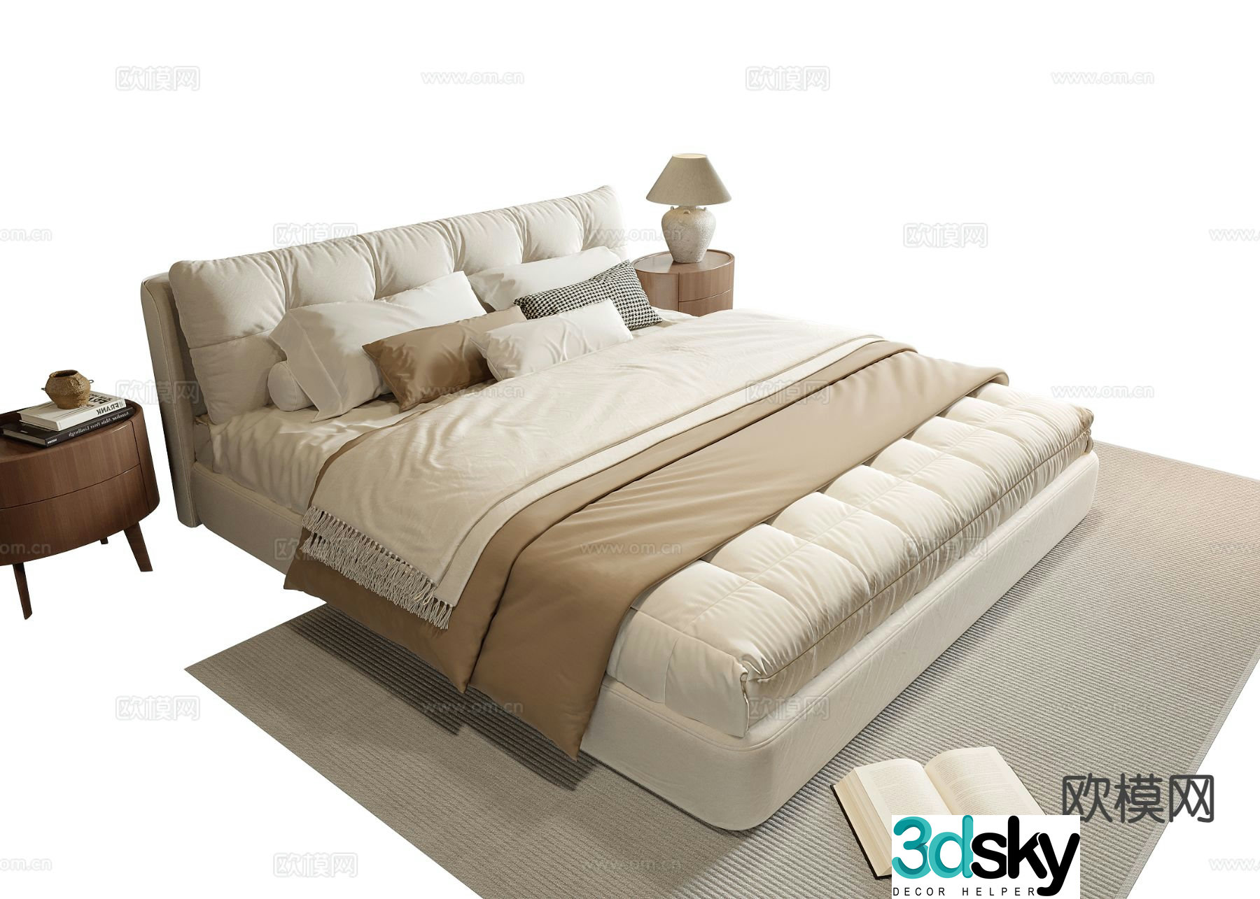 Cream style double bed 3d model