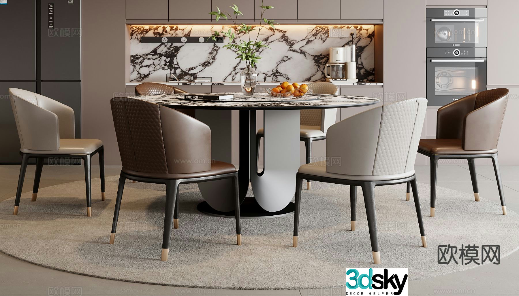 Italian dining table and chairs round dining table 3d model