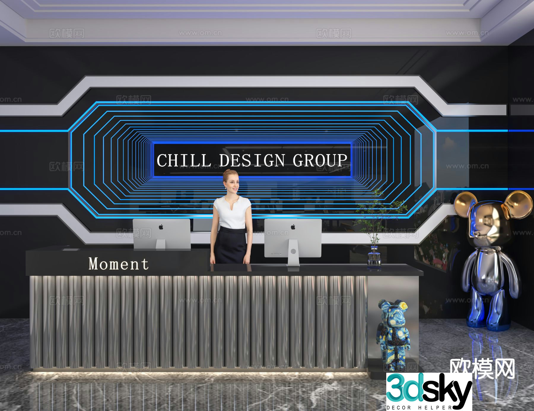 Modern front desk reception desk information desk 3d model
