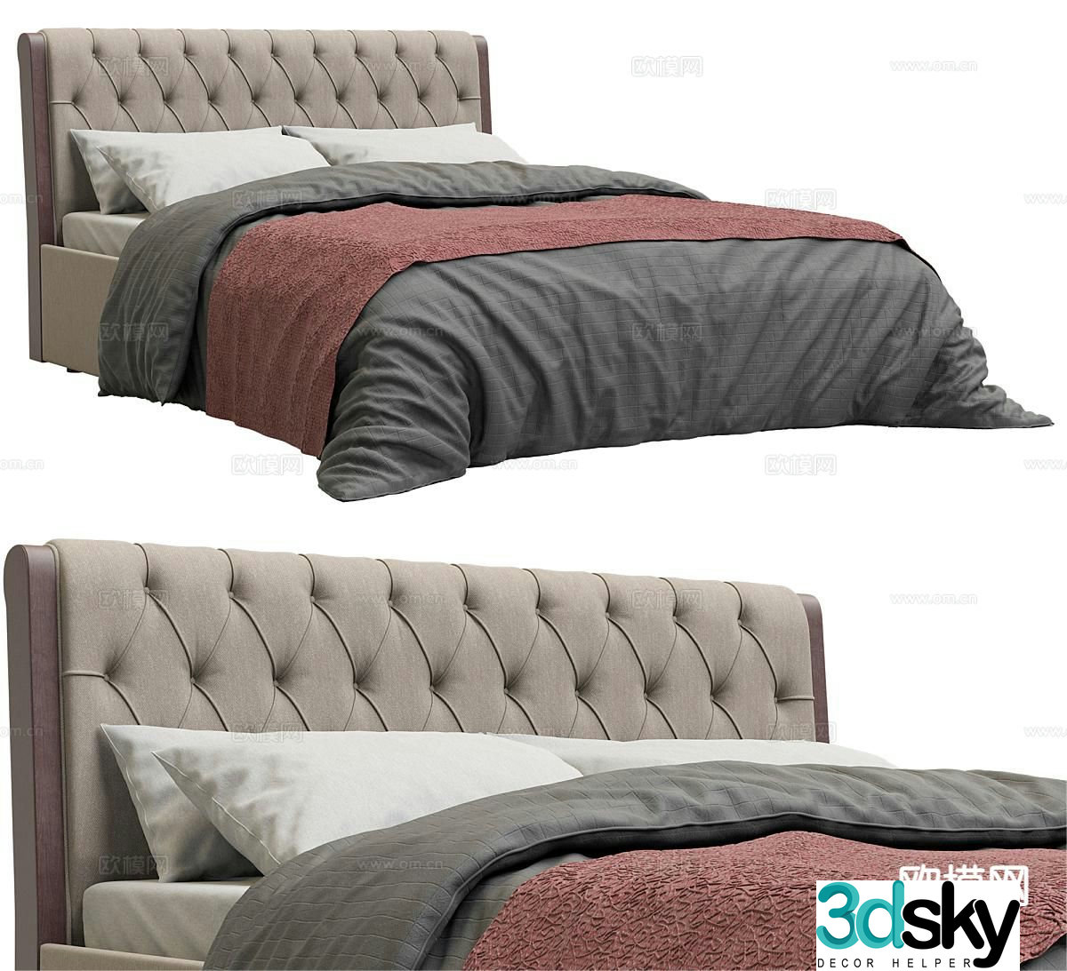 Lifefurniture European style double bed 3d model