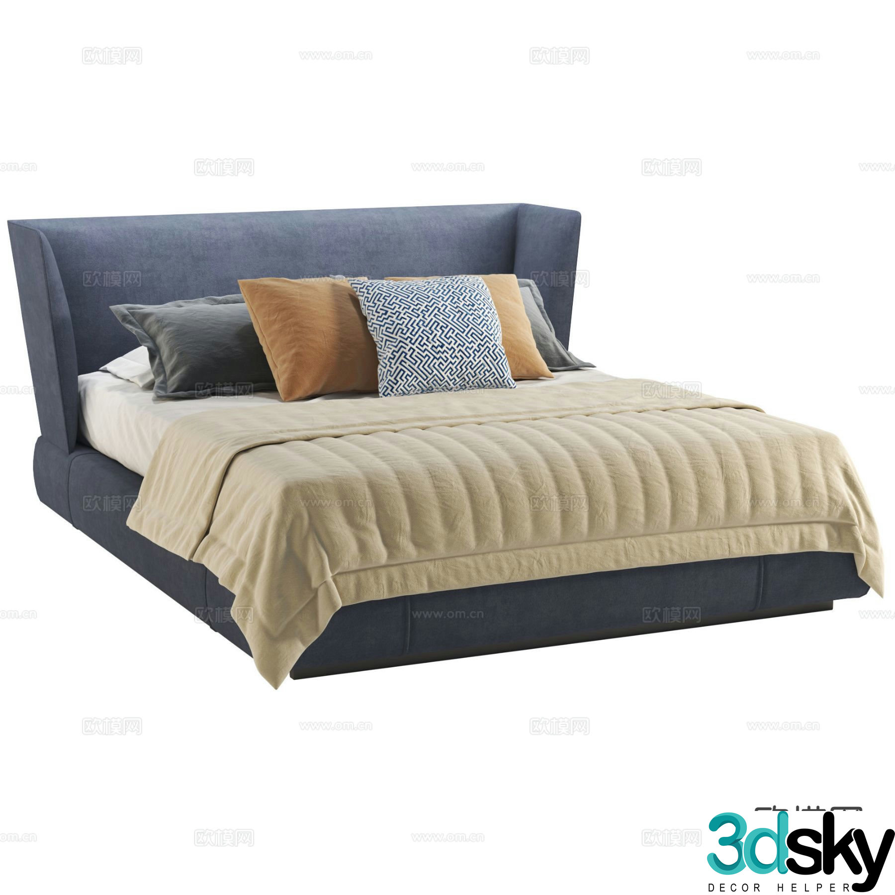 Italian double bed 3d model
