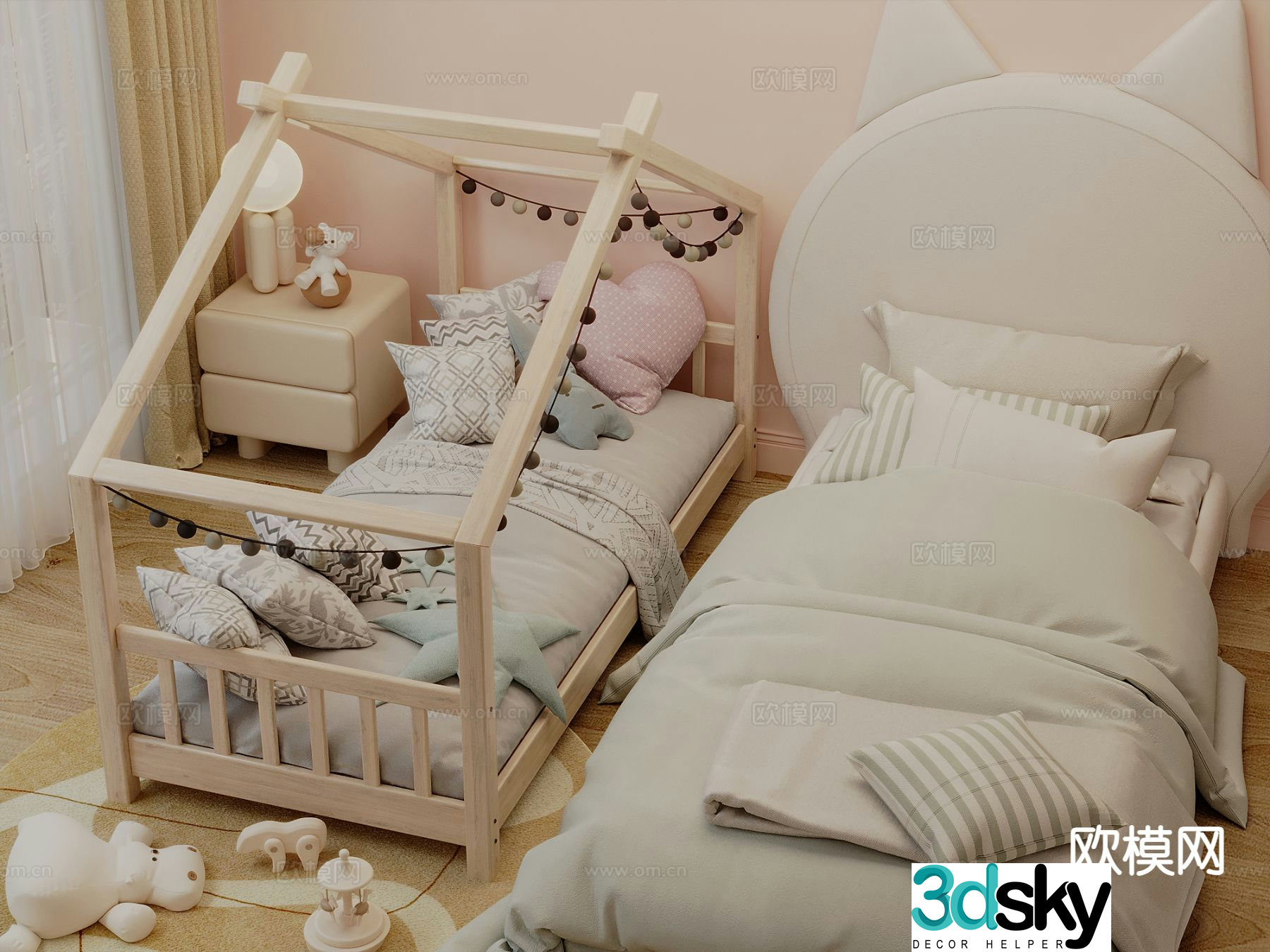 Cream style children’s bed 3d model