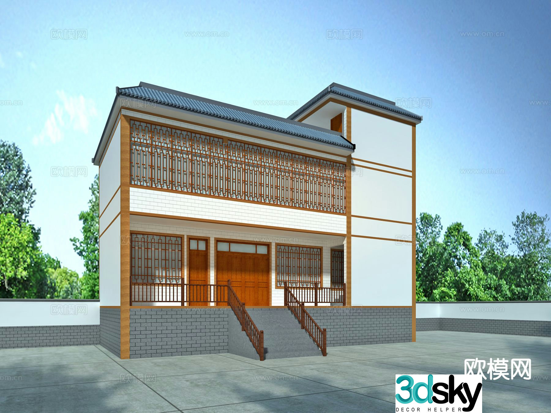 New Chinese-style rural houses self-built houses traditional house appearance 3D model