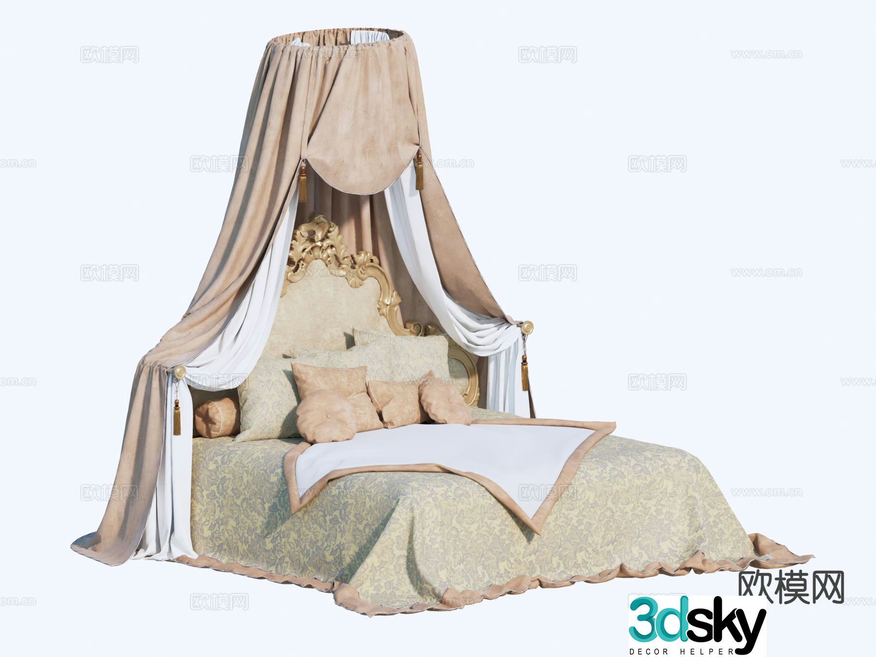 American double bed princess bed 3d model