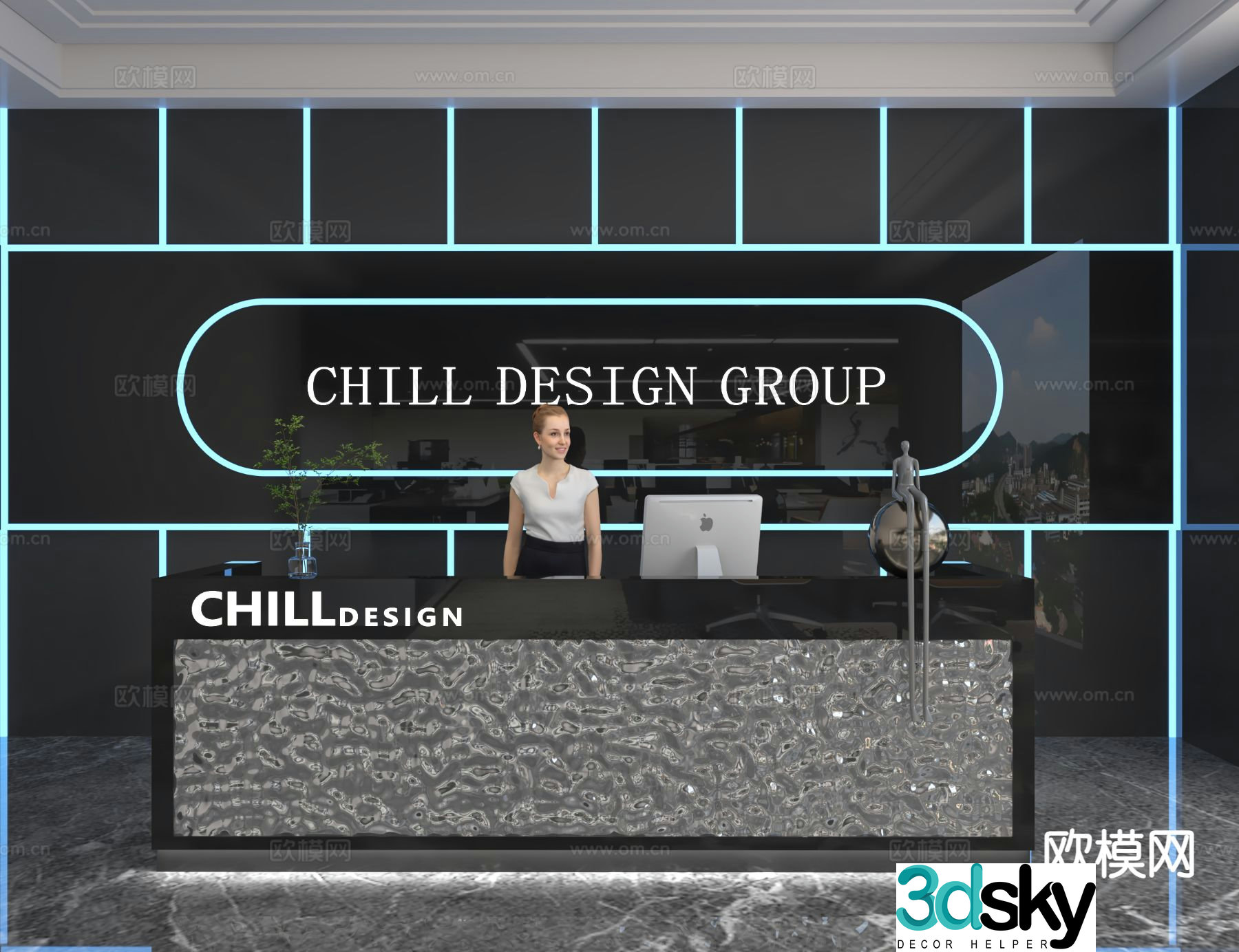 Modern front desk reception desk service desk 3d model
