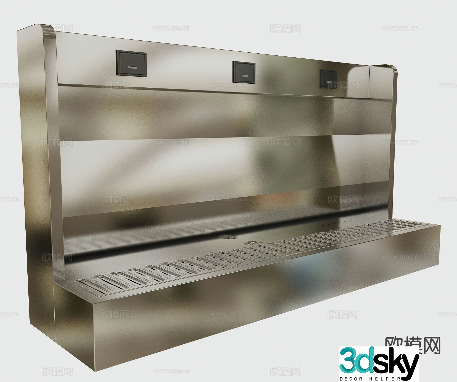 Public urinal stainless steel toilet long urinal 3d model