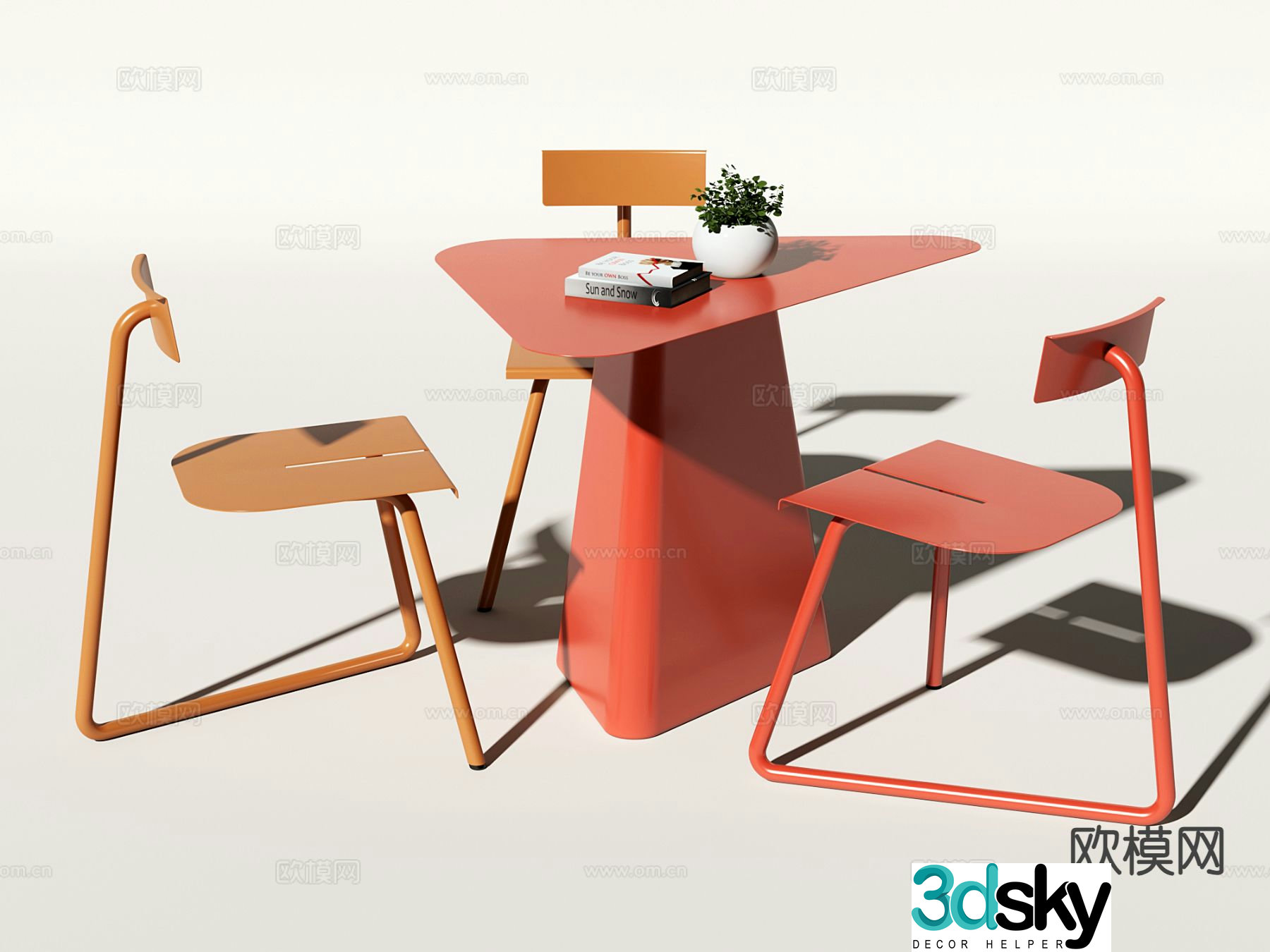 Modern leisure table and chairs 3d model