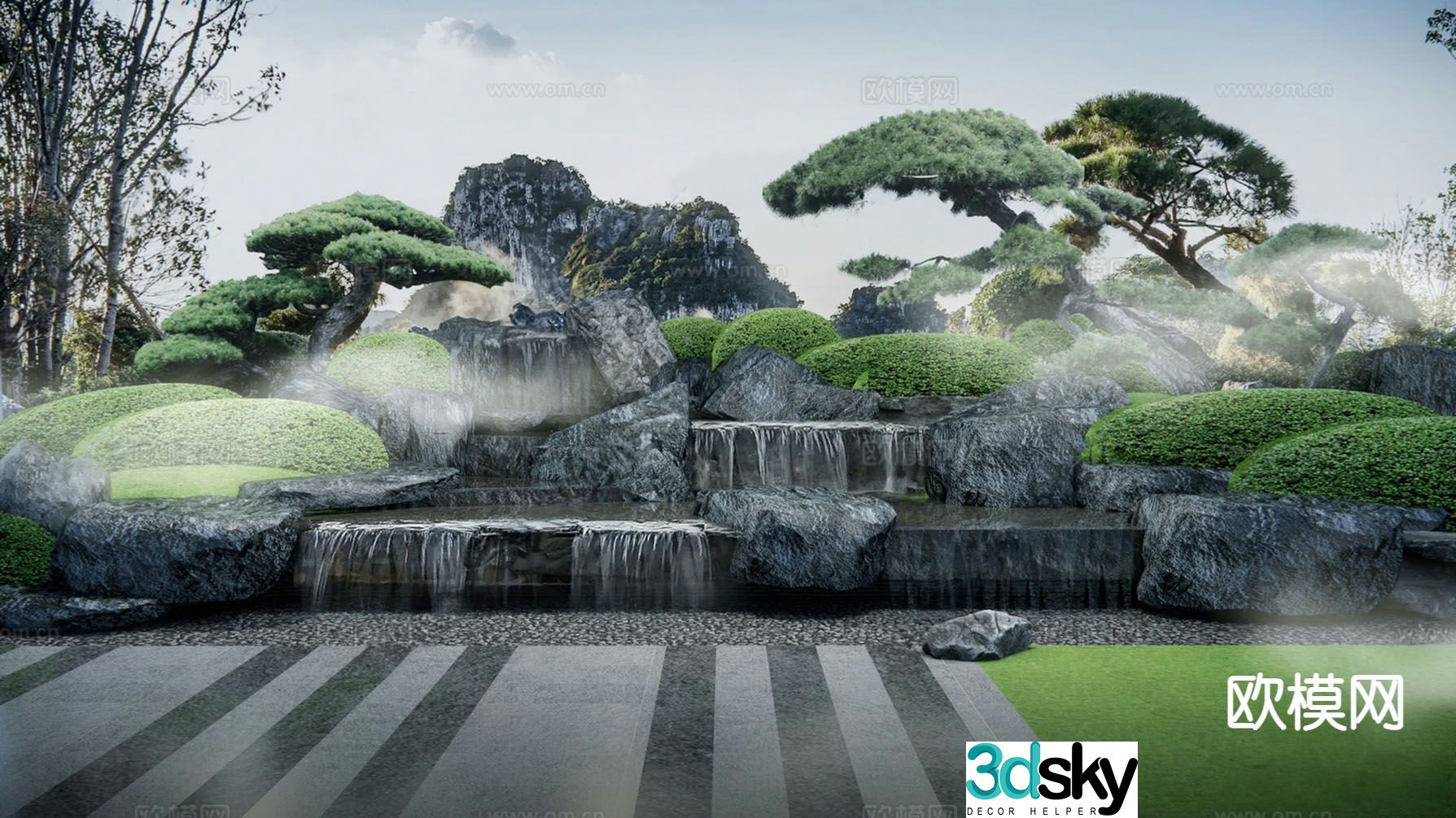 Modern rockery and water feature 3D model
