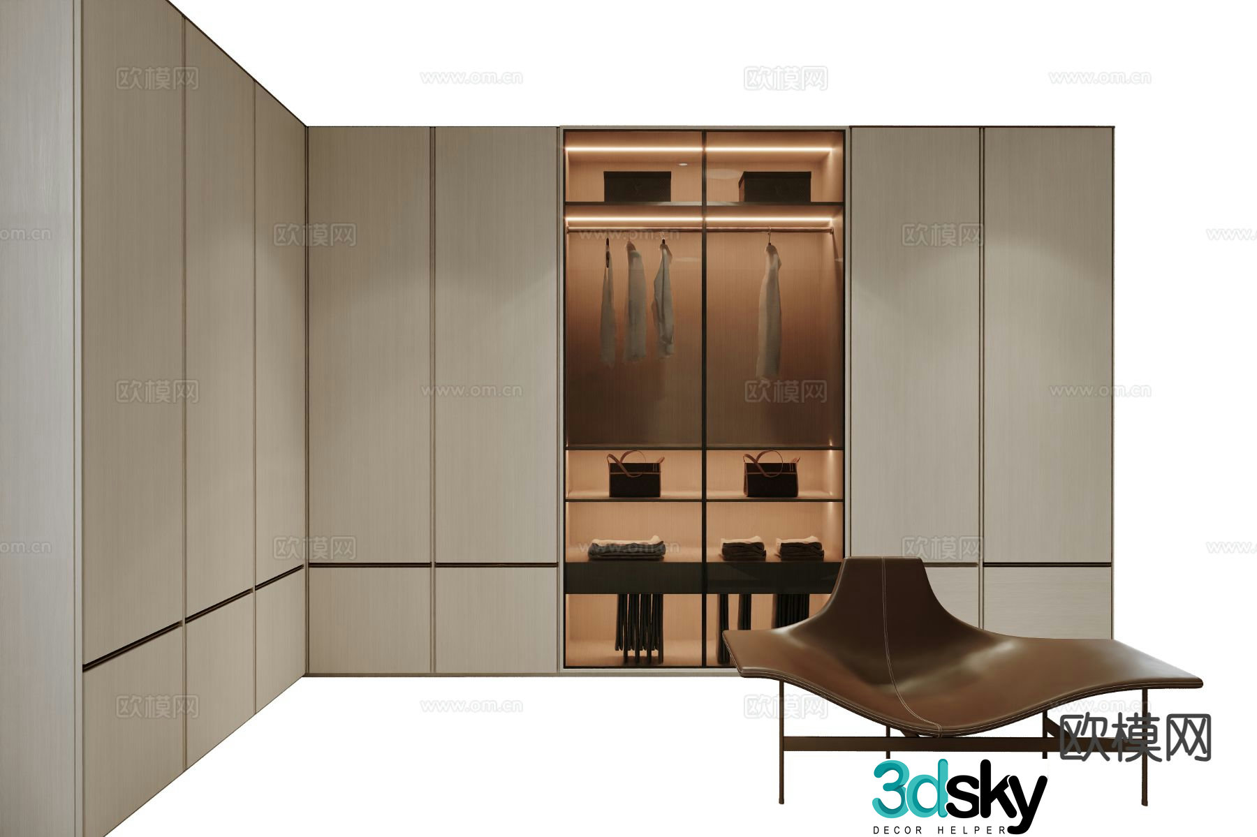 Modern corner wardrobe glass wardrobe 3d model