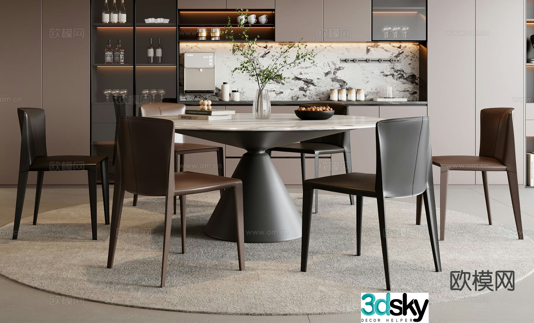Italian dining table and chairs round dining table 3d model
