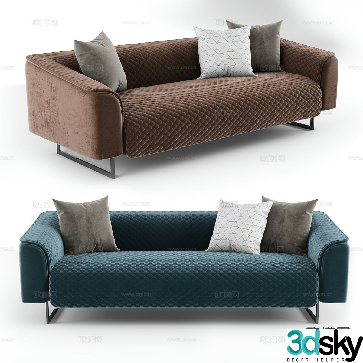 Light luxury double sofa velvet sofa 3D model