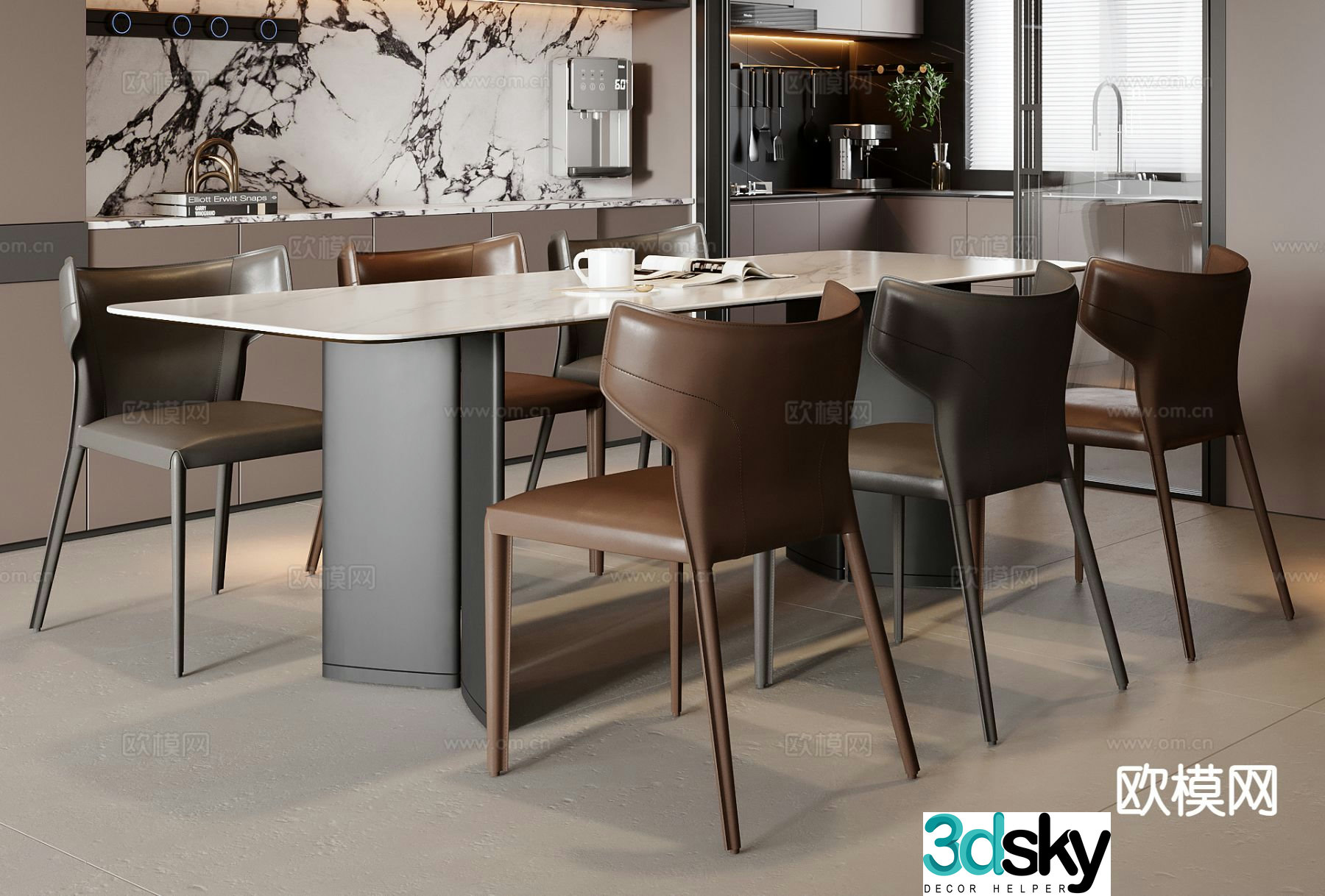 Italian dining table and chairs 3d model