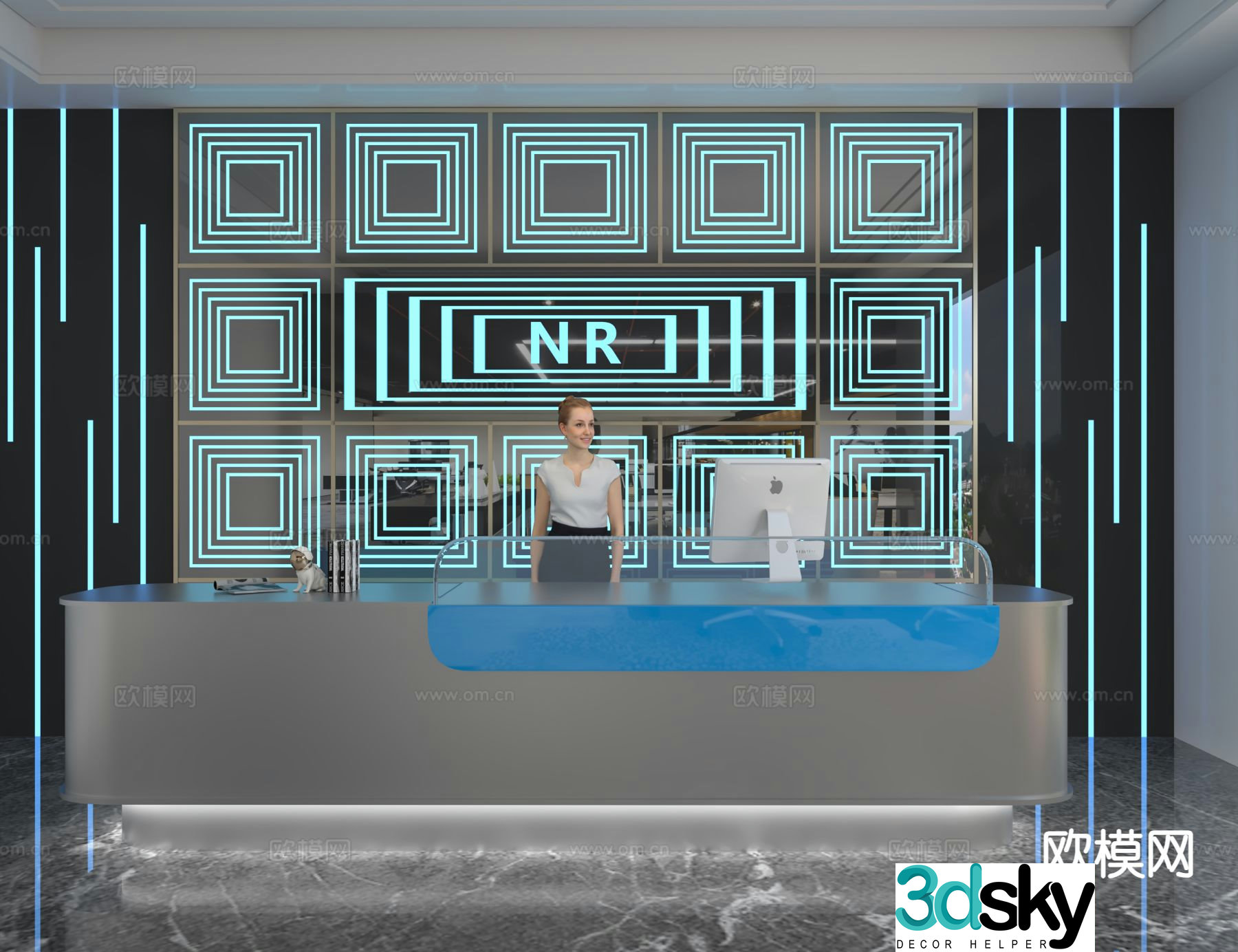 Modern front desk reception desk information desk 3d model
