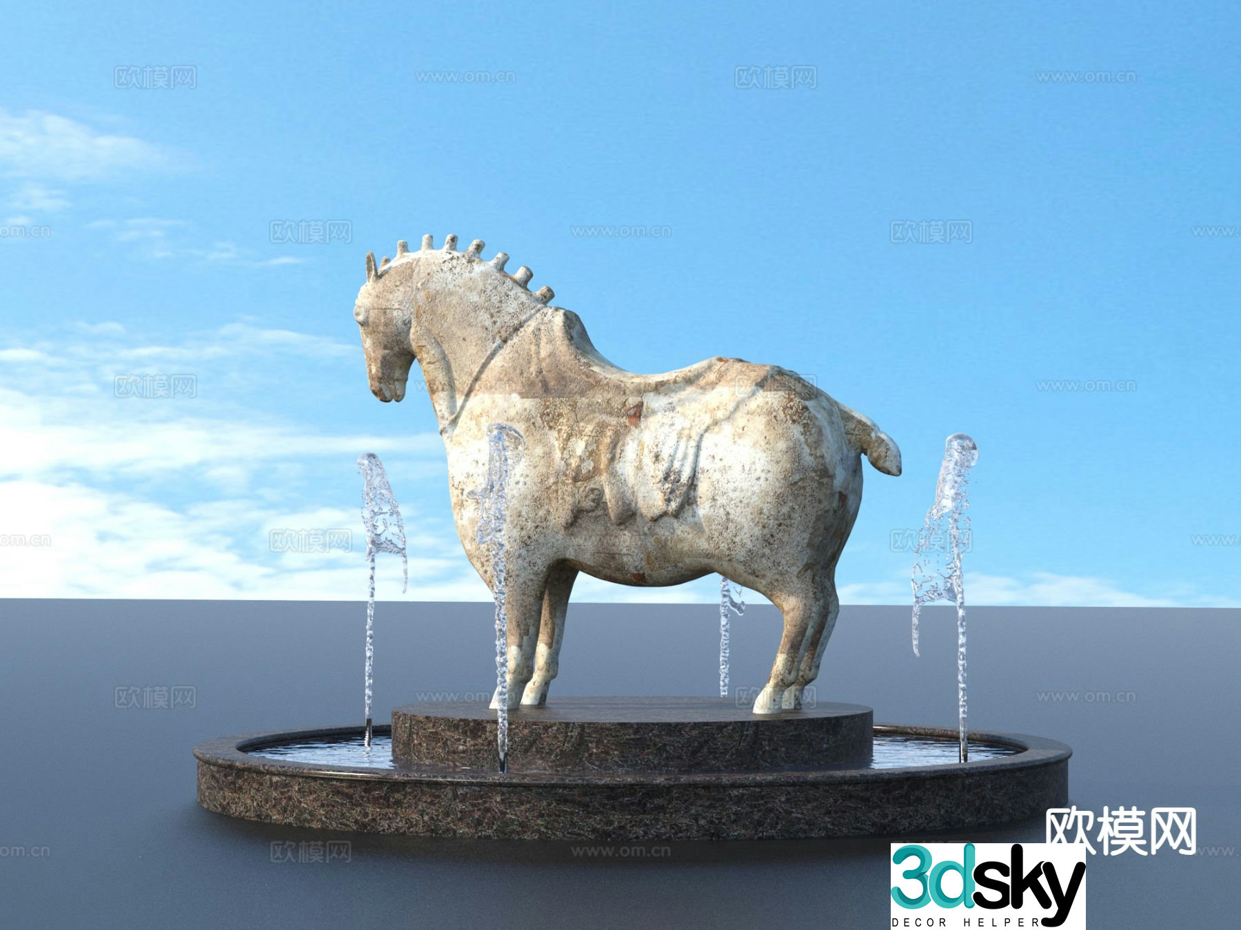 urban sculpture waterscape horse sculpture landscape sculpture 3d model