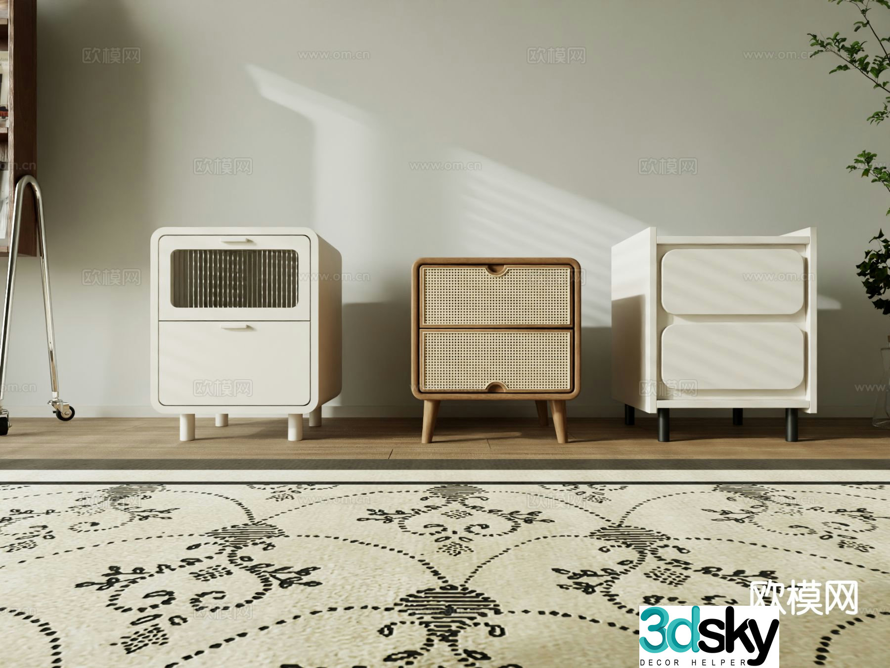 Cream style bedside table 3d model