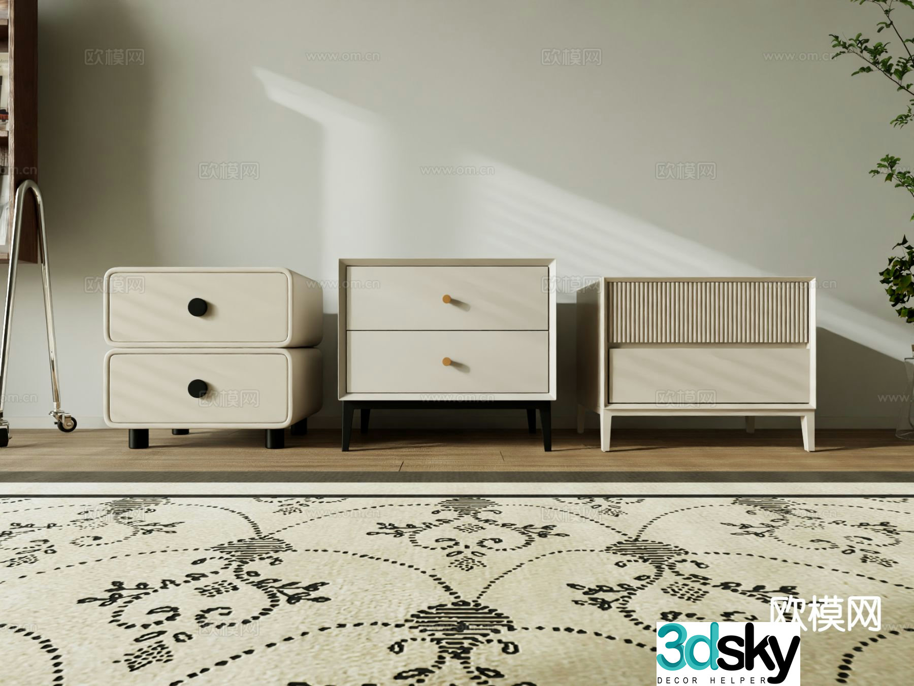 Cream style bedside table 3d model