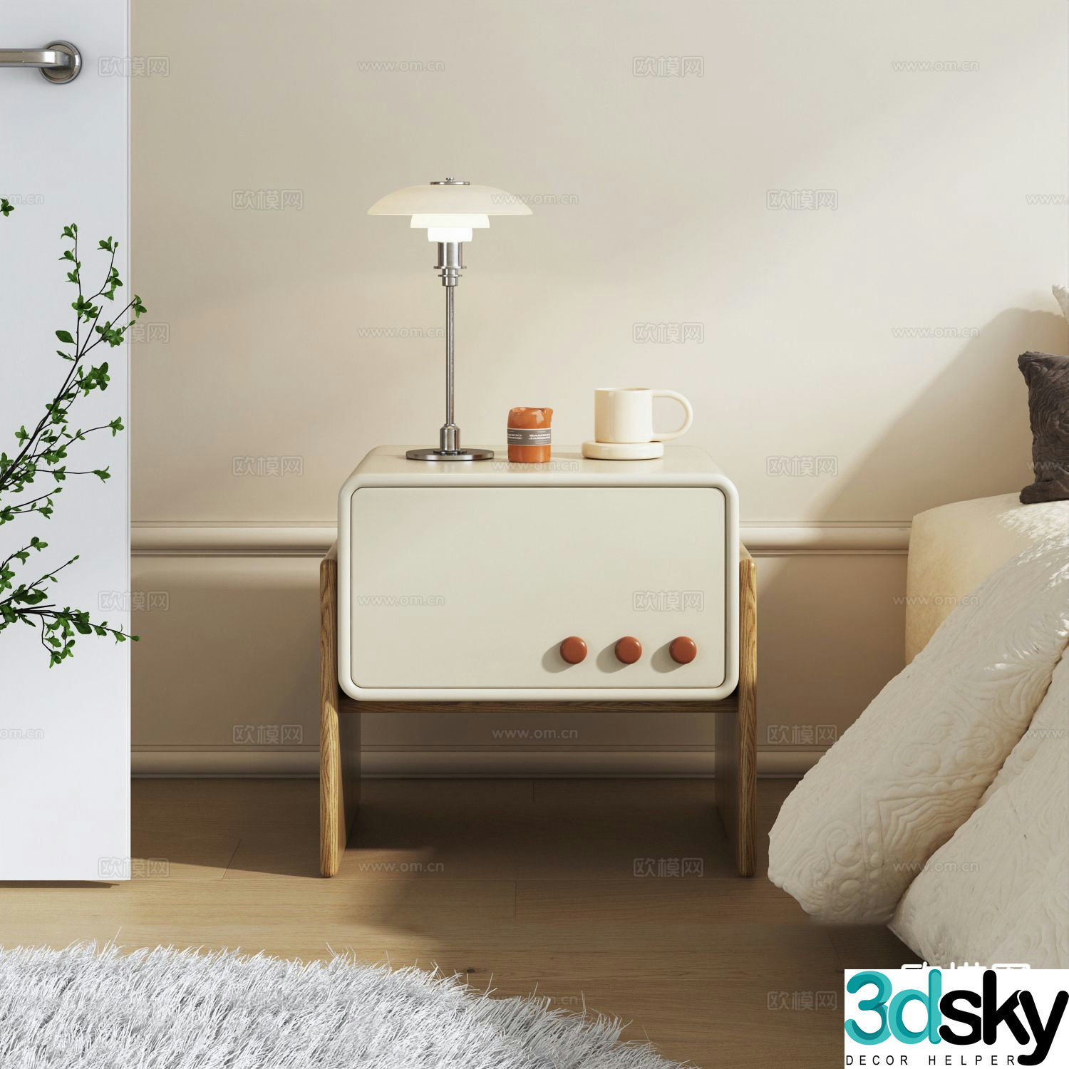 Cream style bedside table 3d model