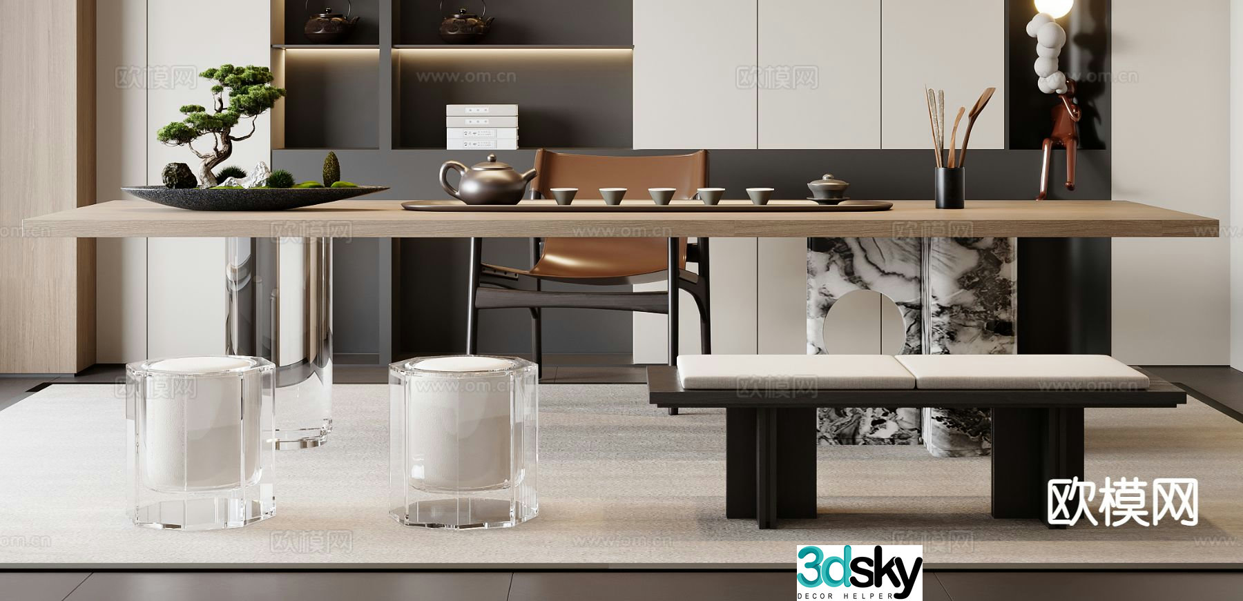 Modern tea table and chairs 3d model