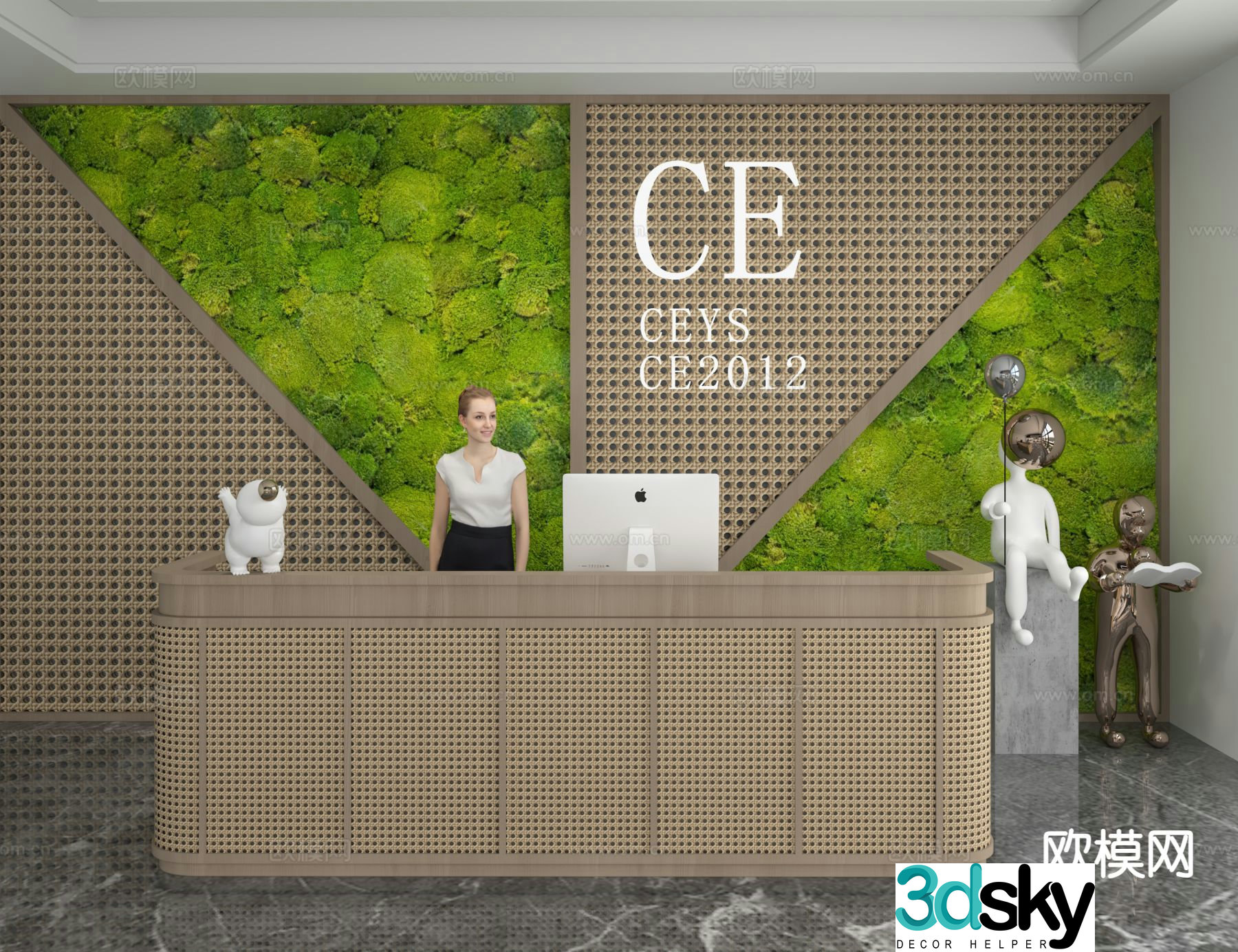 Modern front desk reception desk service desk information desk 3d model