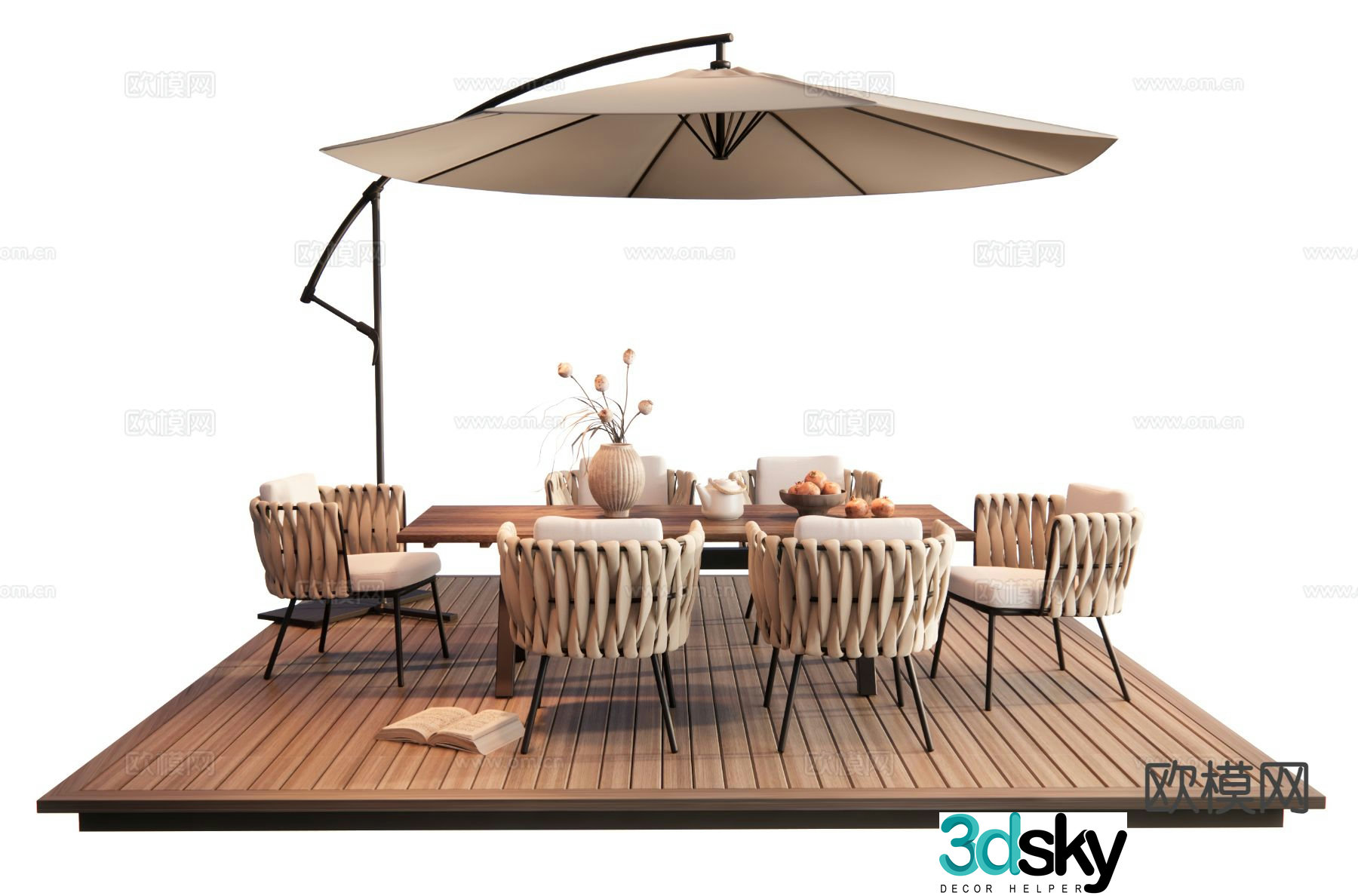 Modern outdoor table and chairs outdoor dining table parasol 3d model