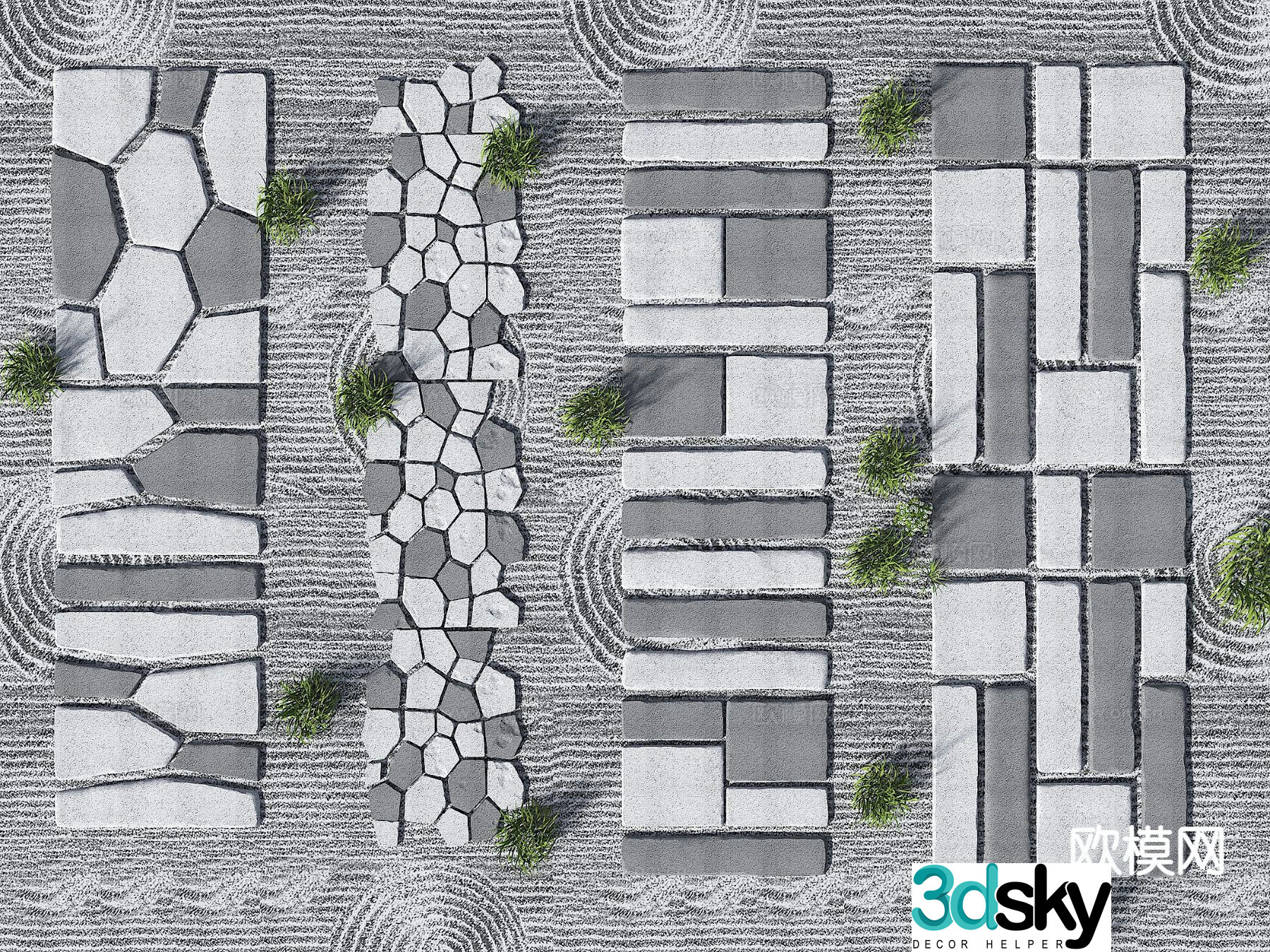 Modern old stone slab stone road tourist trail 3D model
