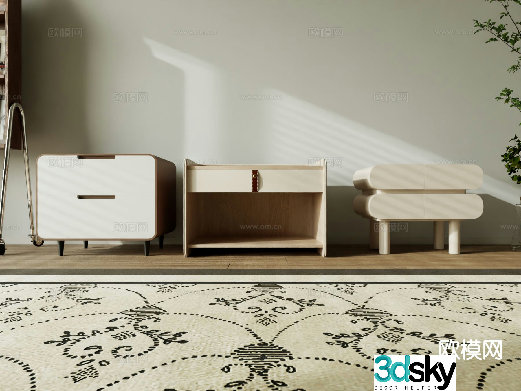 Cream style bedside table 3d model