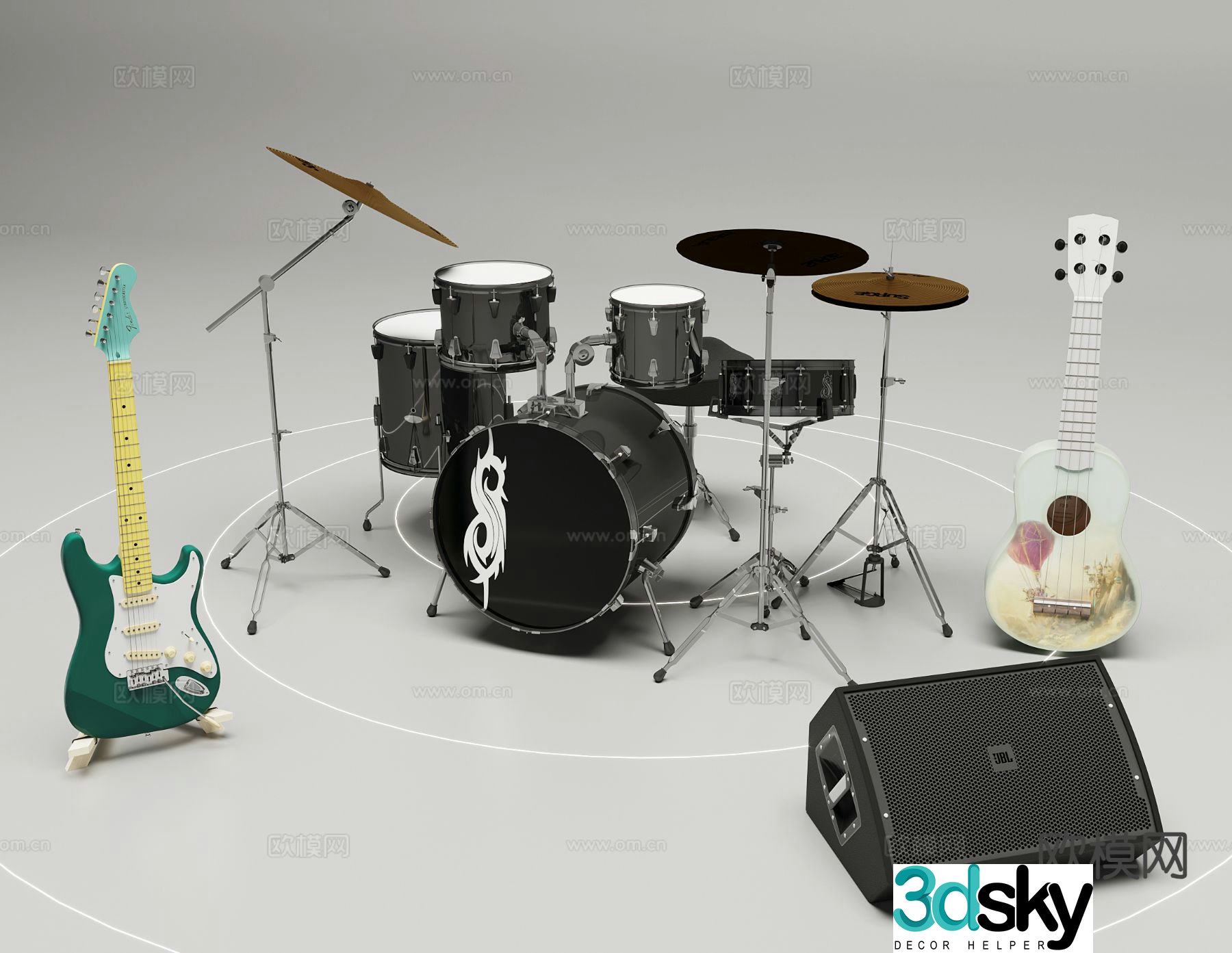 musical instrument drum guitar bass 3d model