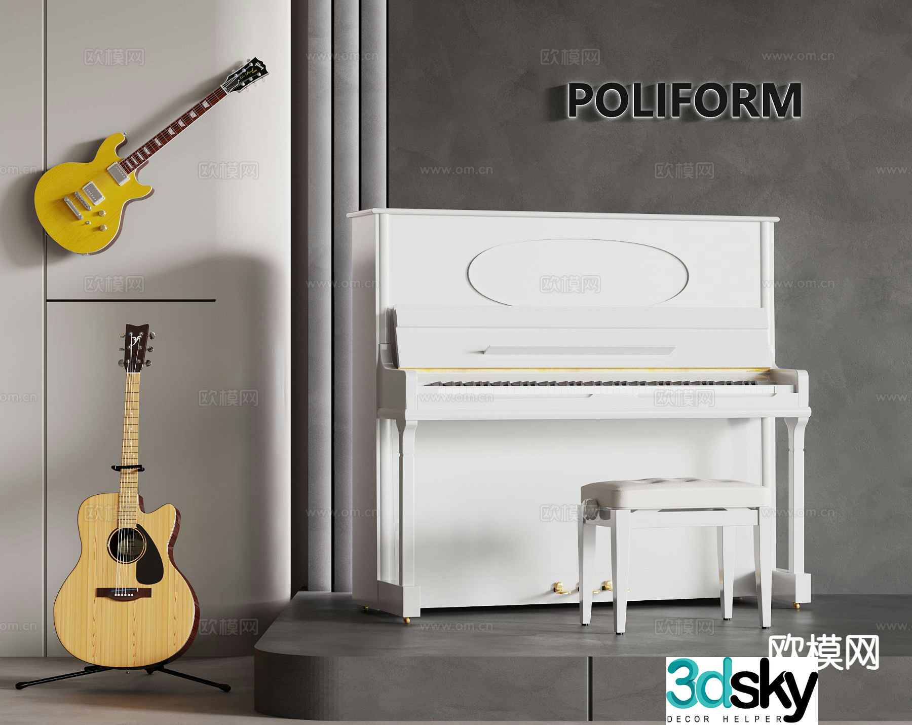 musical instrument piano guitar 3d model