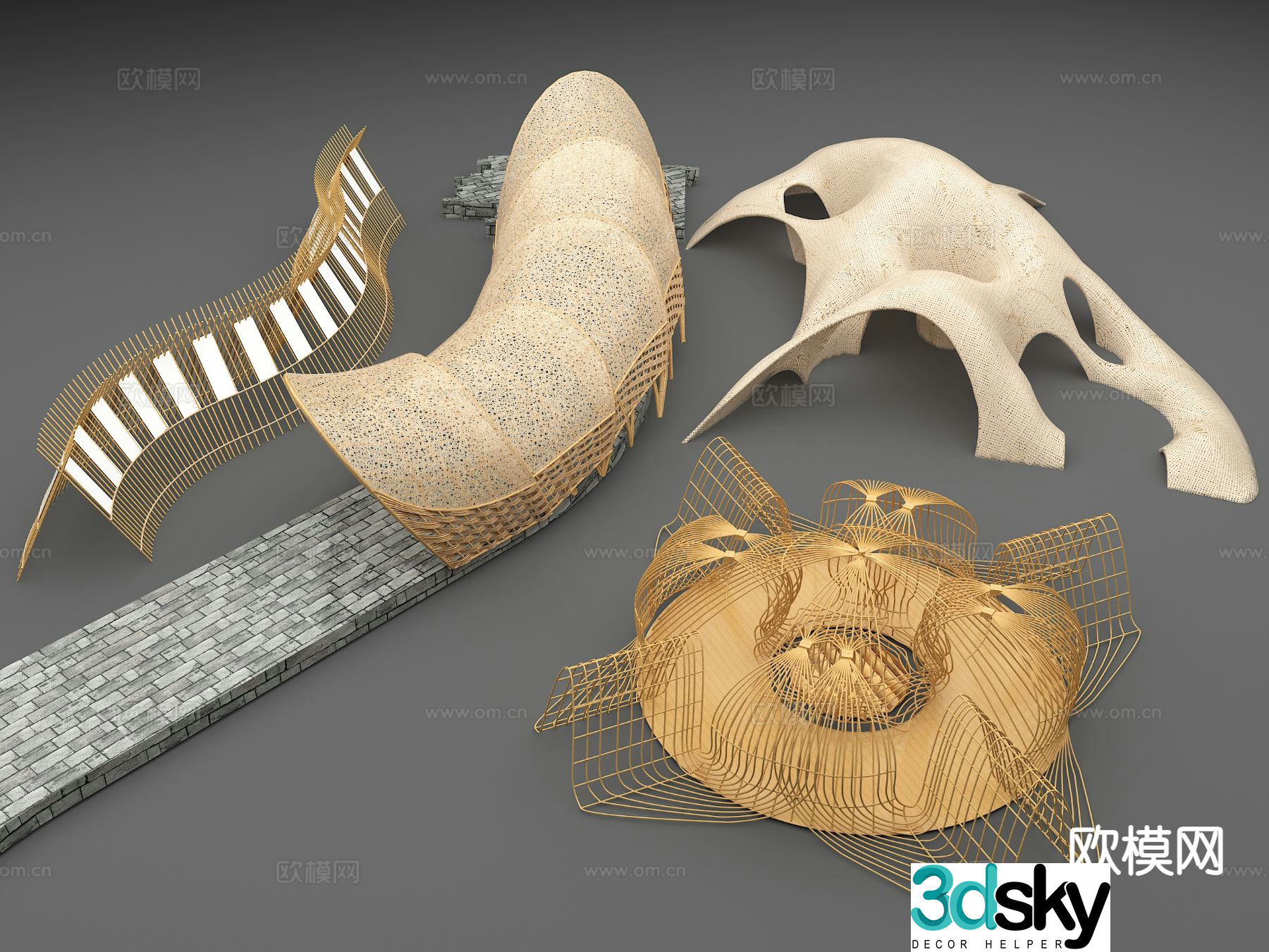 Bamboo gallery frame special-shaped gallery frame 3D model