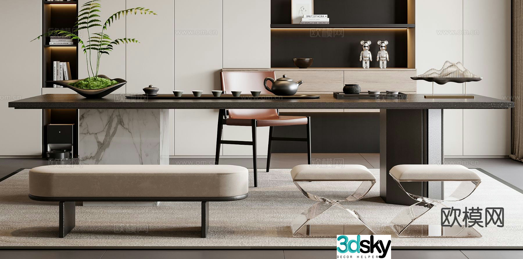 Modern tea table and chairs 3d model
