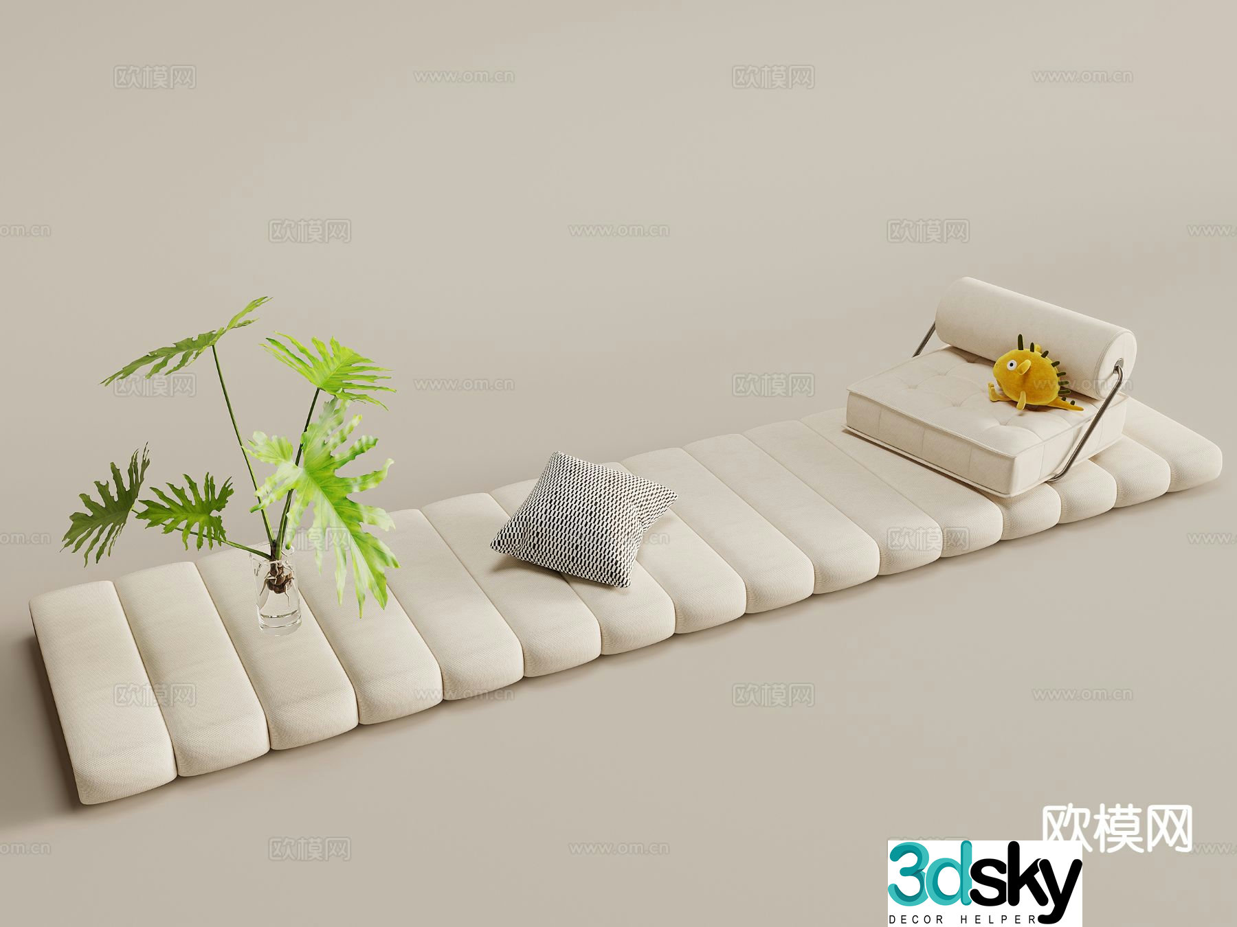 Cream wind bay window cushion cushion cushion 3d model