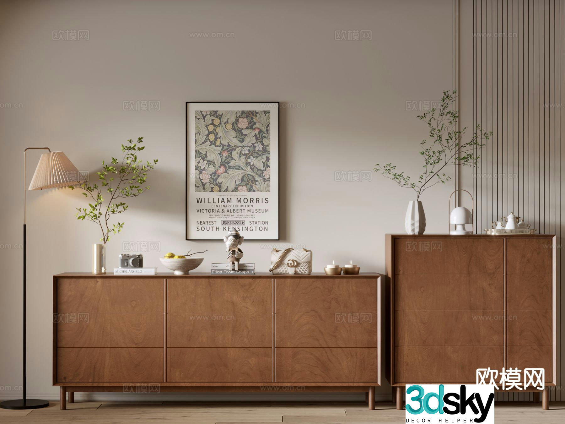 Middle-aged side cabinet 3D model of entrance cabinet