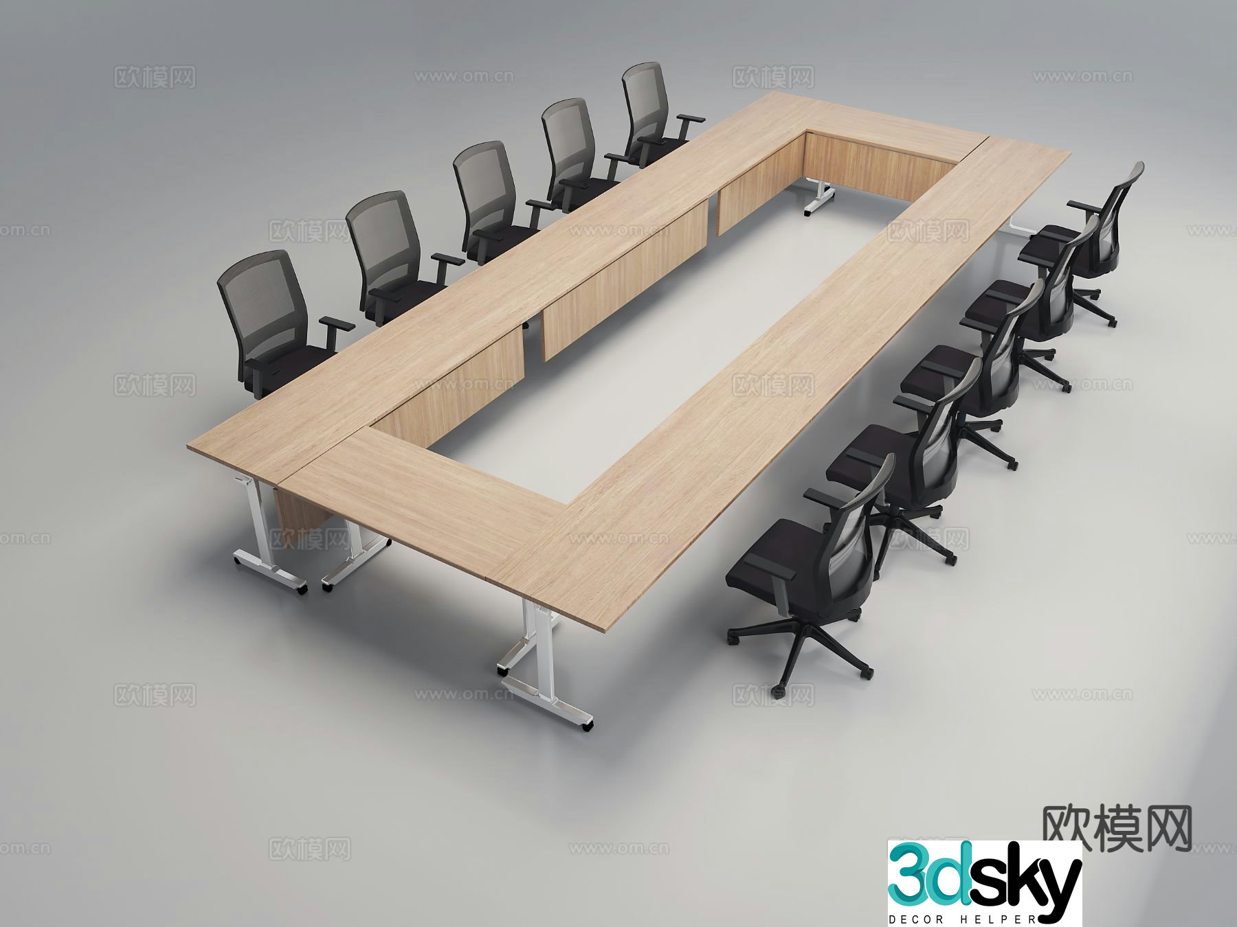 Modern conference table folding table and chairs 3d model