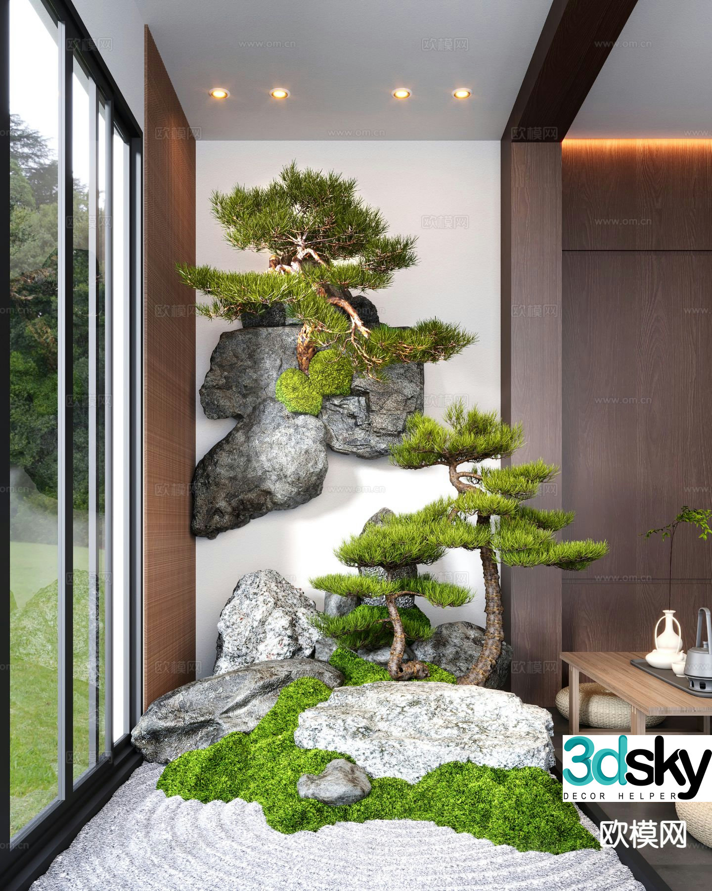 New Chinese style indoor landscape moss landscaping 3D model