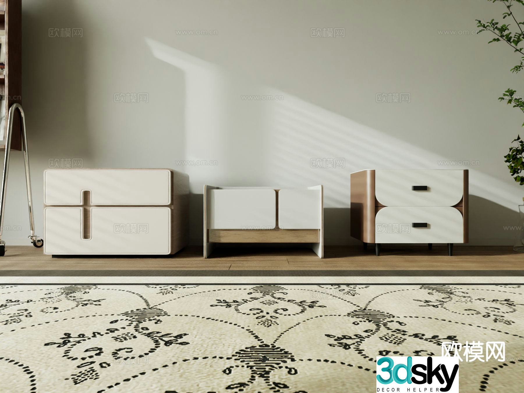 Cream style bedside table 3d model