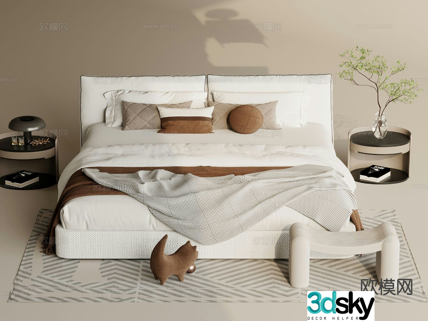 Modern double bed 3d model