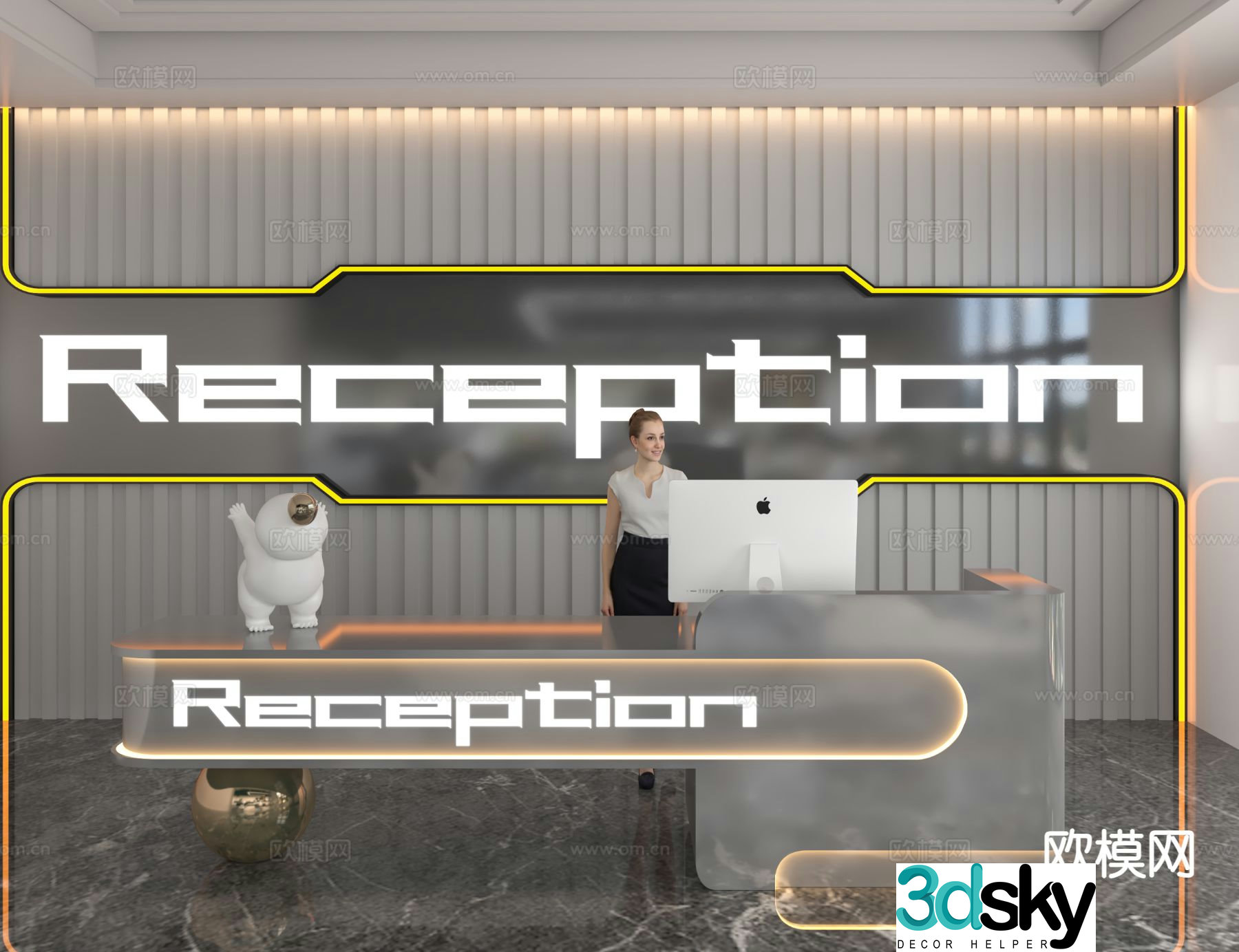 Modern front desk reception desk service desk 3d model