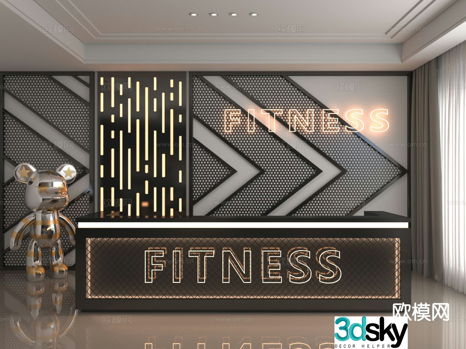 Modern front desk reception desk service desk information desk 3d model