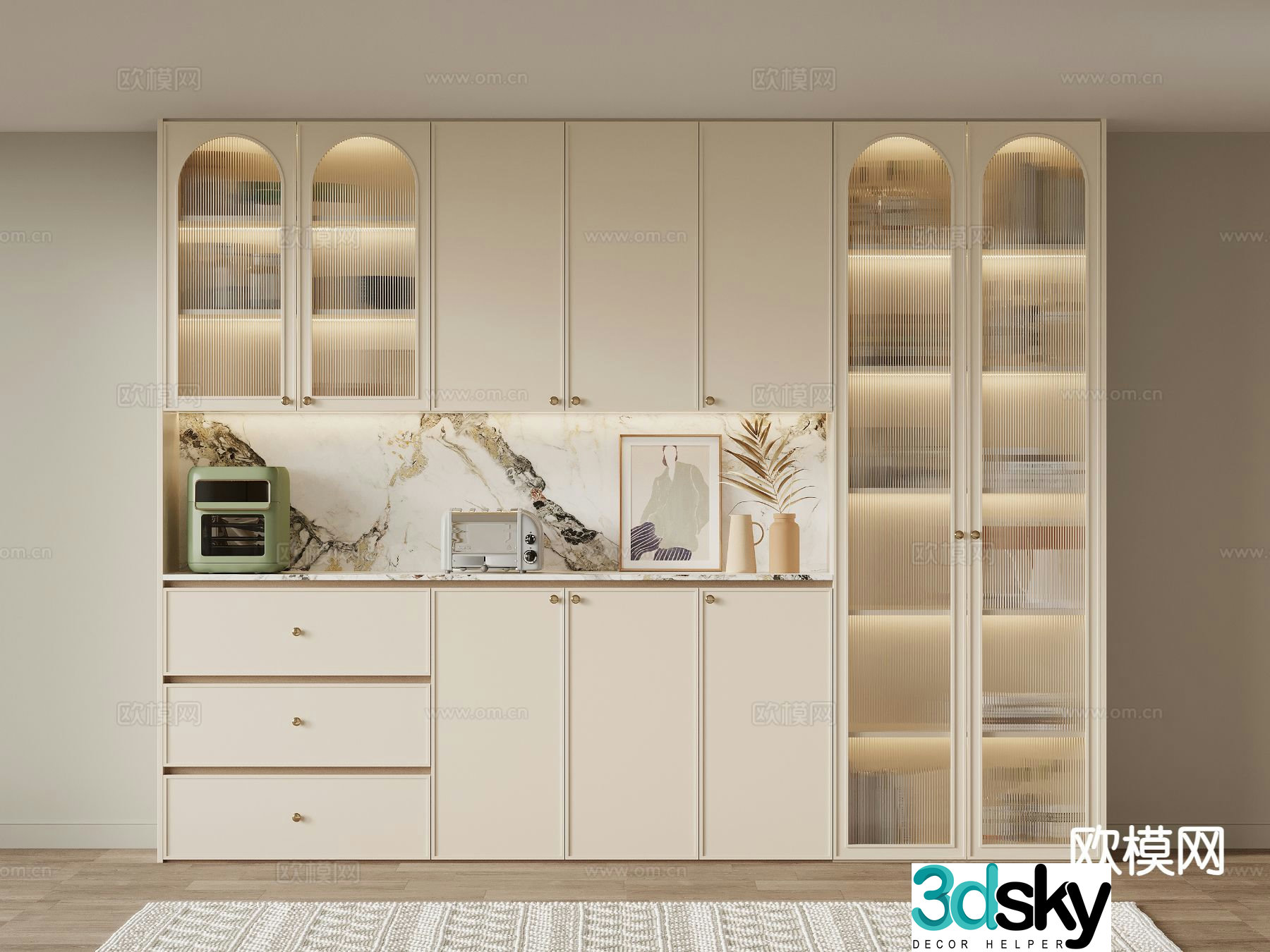 Cream style wine cabinet sideboard 3d model