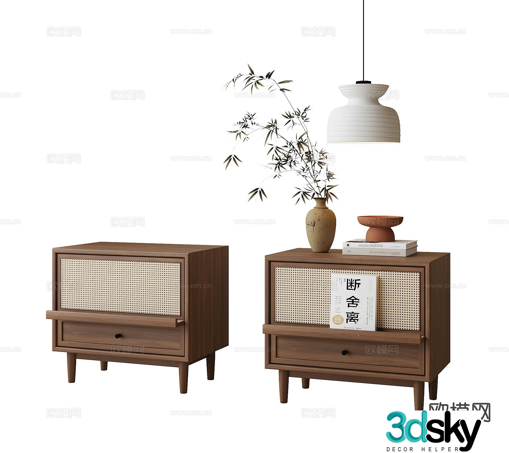 New Chinese style bedside table bedside chandelier 3d model