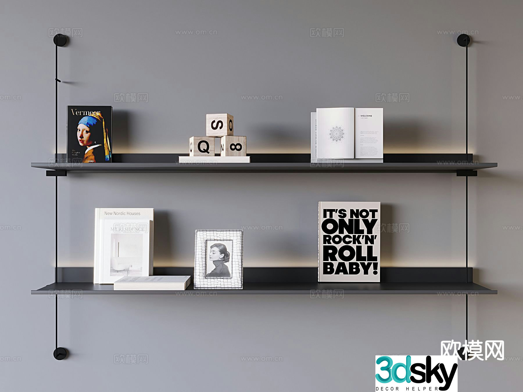 Iron bookshelf storage rack 3d model
