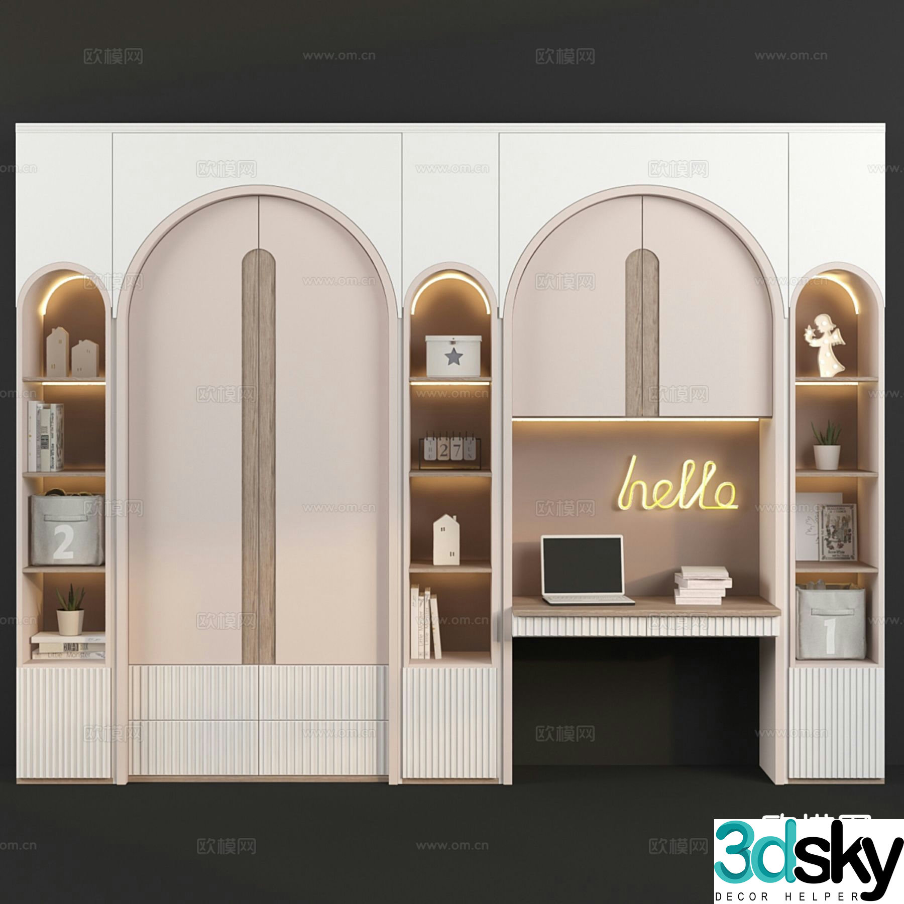 Children’s wardrobe desk integrated cabinet 3D model