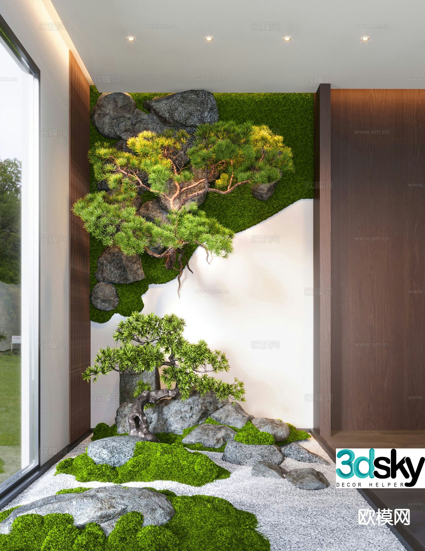 New Chinese style indoor landscape moss landscaping 3D model