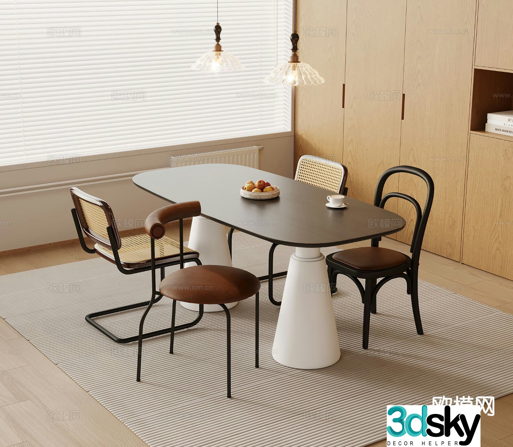 Medieval style dining table and chairs bar dining table 3D model