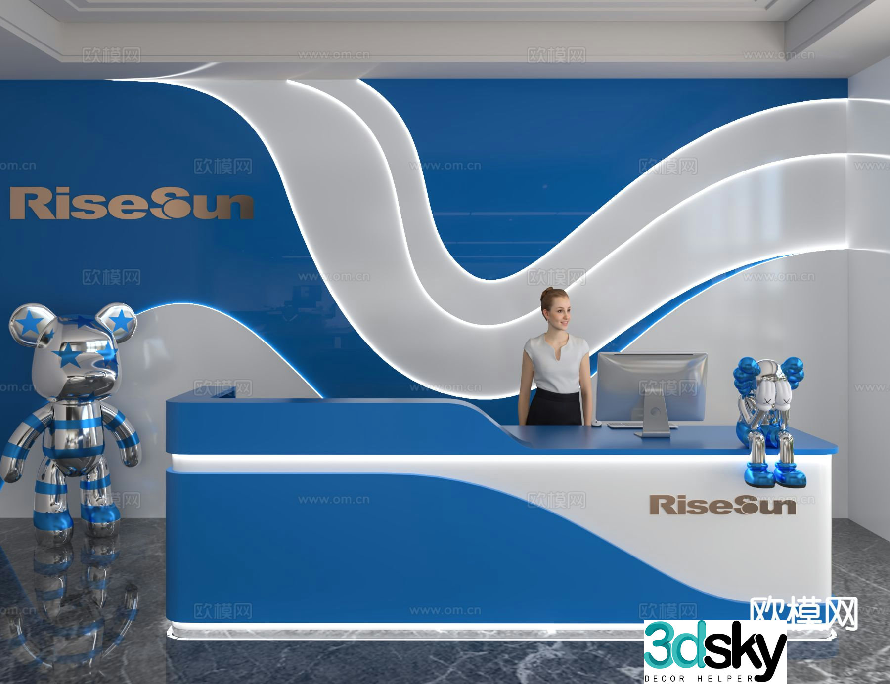 Modern front desk reception desk service desk 3d model